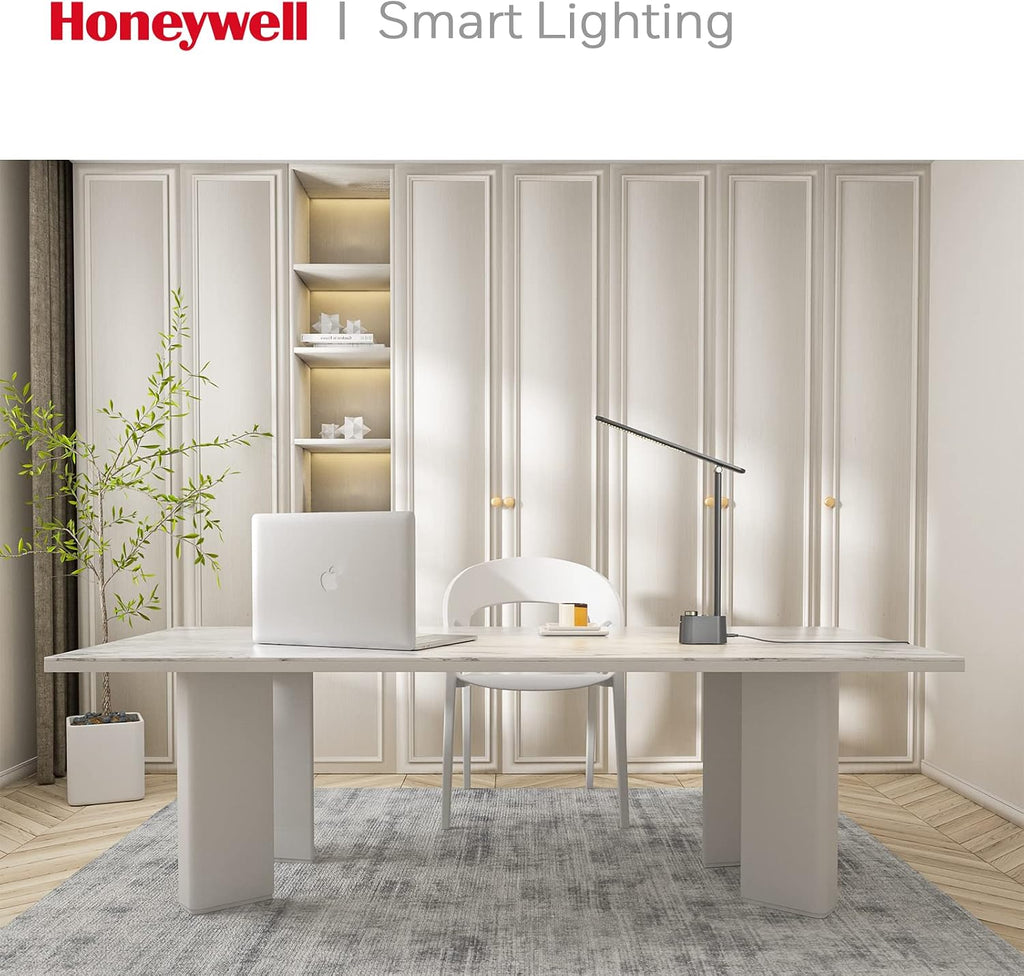 HoneywellAirComfort Honeywell LED Desk Lamp-Upgraded H01 Desk Lamps for Home Office with USB A+C Charging Ports, Stepless Dimmable Eye Carin…
