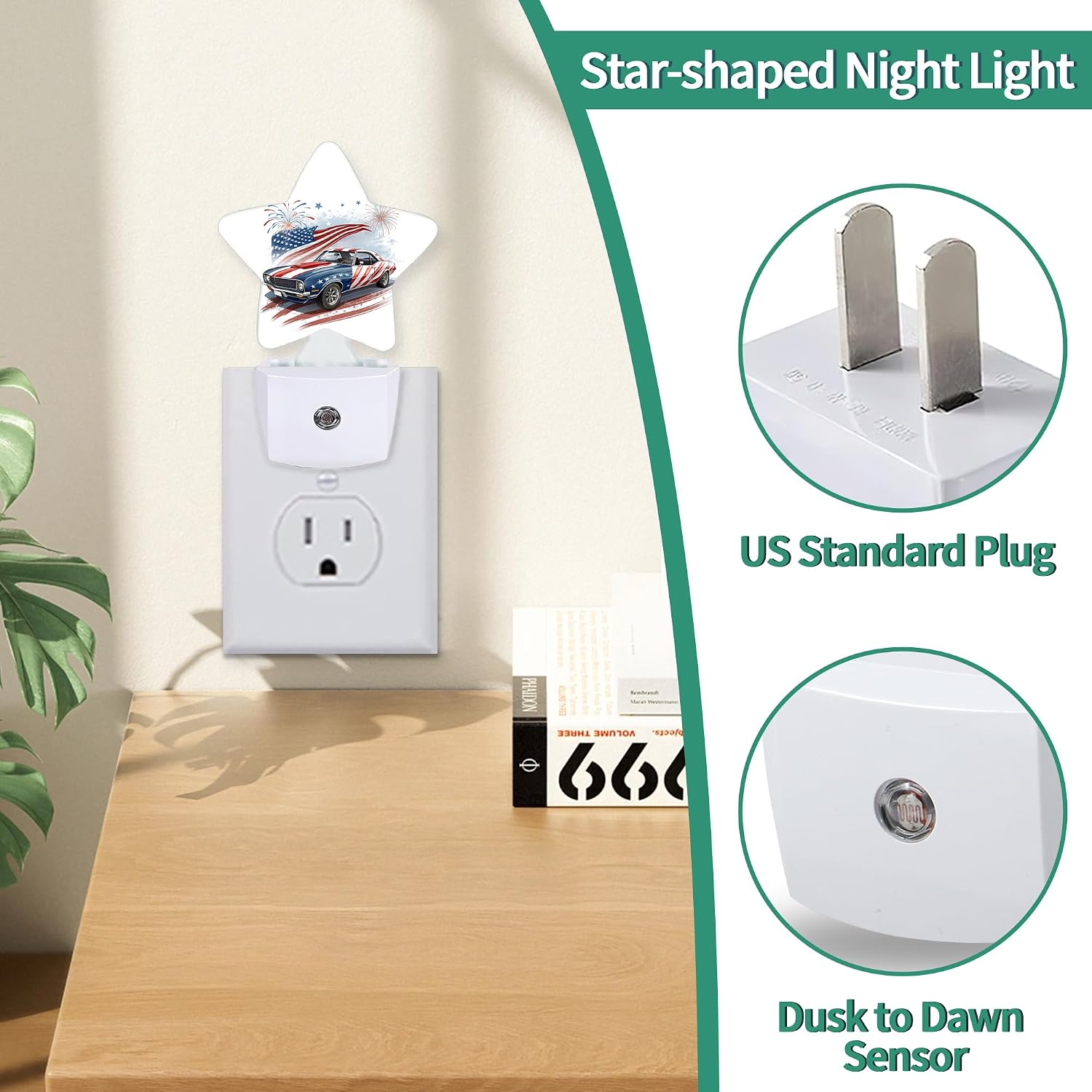 Star Night Light Plug in, American Flag Dusk to Dawn Sensor Night Light, Soft Glow Lamp for Kids Bedroom Nursery Hallway Bathroom, Energy…