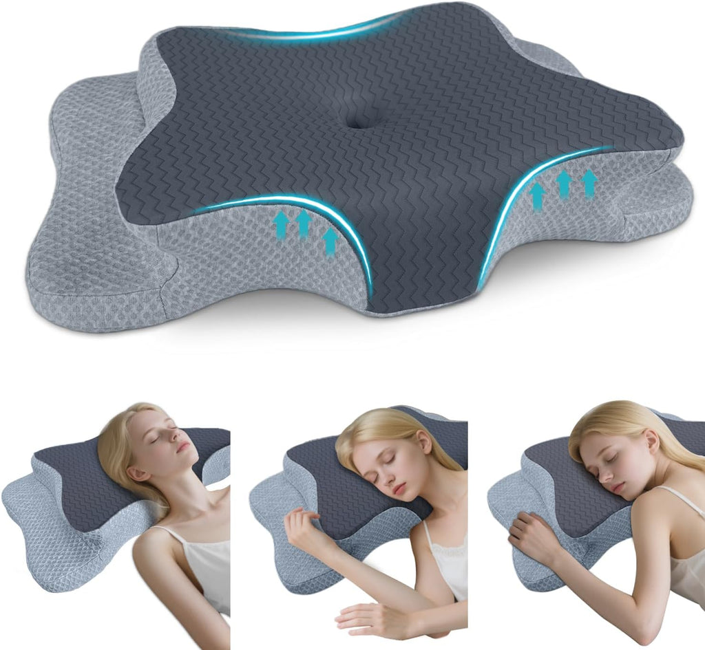 CHxxy Cervical Pillow for Neck, Memory Foam Pillows, Ergonomic Contour Bed Pillow, Soft for Side Sleep Stomach Sleeping and Back Sleepers-…