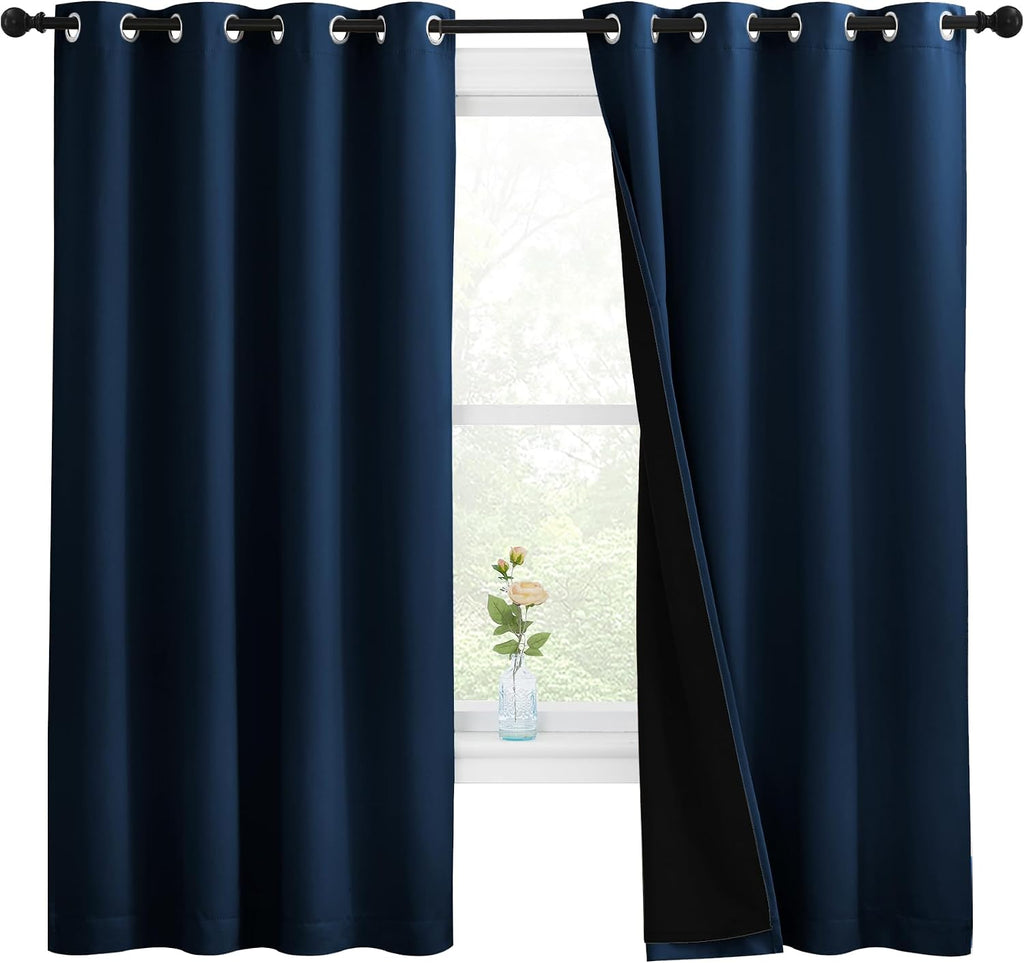 Nicetown 100% Blackout Curtains with Black Liners, Thermal Insulated Full Blackout 2-Layer Lined Drapes, Energy Efficiency Window Draperies…