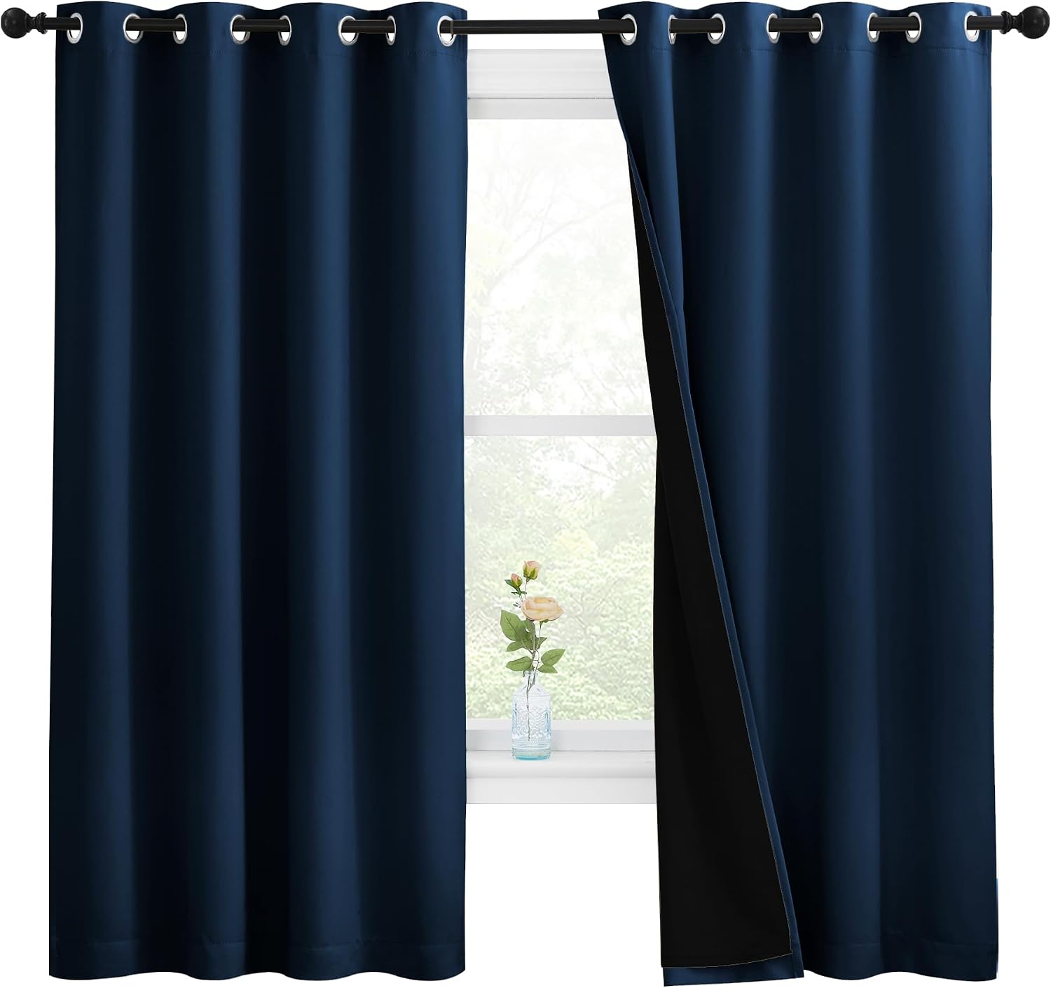 Nicetown 100% Blackout Curtains with Black Liners, Thermal Insulated Full Blackout 2-Layer Lined Drapes, Energy Efficiency Window Draperies…
