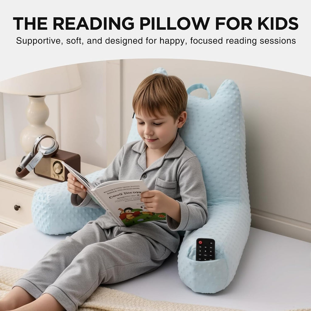 Reading Pillow for Kids Sitting in Bed Couch Adult, Back Pillow for Bed Sitting Up, Back-Rest Support Cushion with Pockets and Arms…
