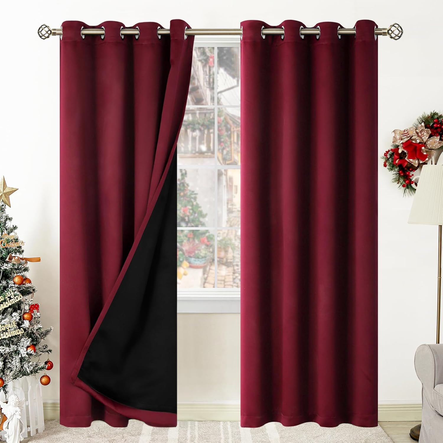 BGment Thermal Insulated 100% Blackout Curtains for Bedroom with Black Liner, Double Layer Full Room Darkening Noise Reducing Grommet Curta…