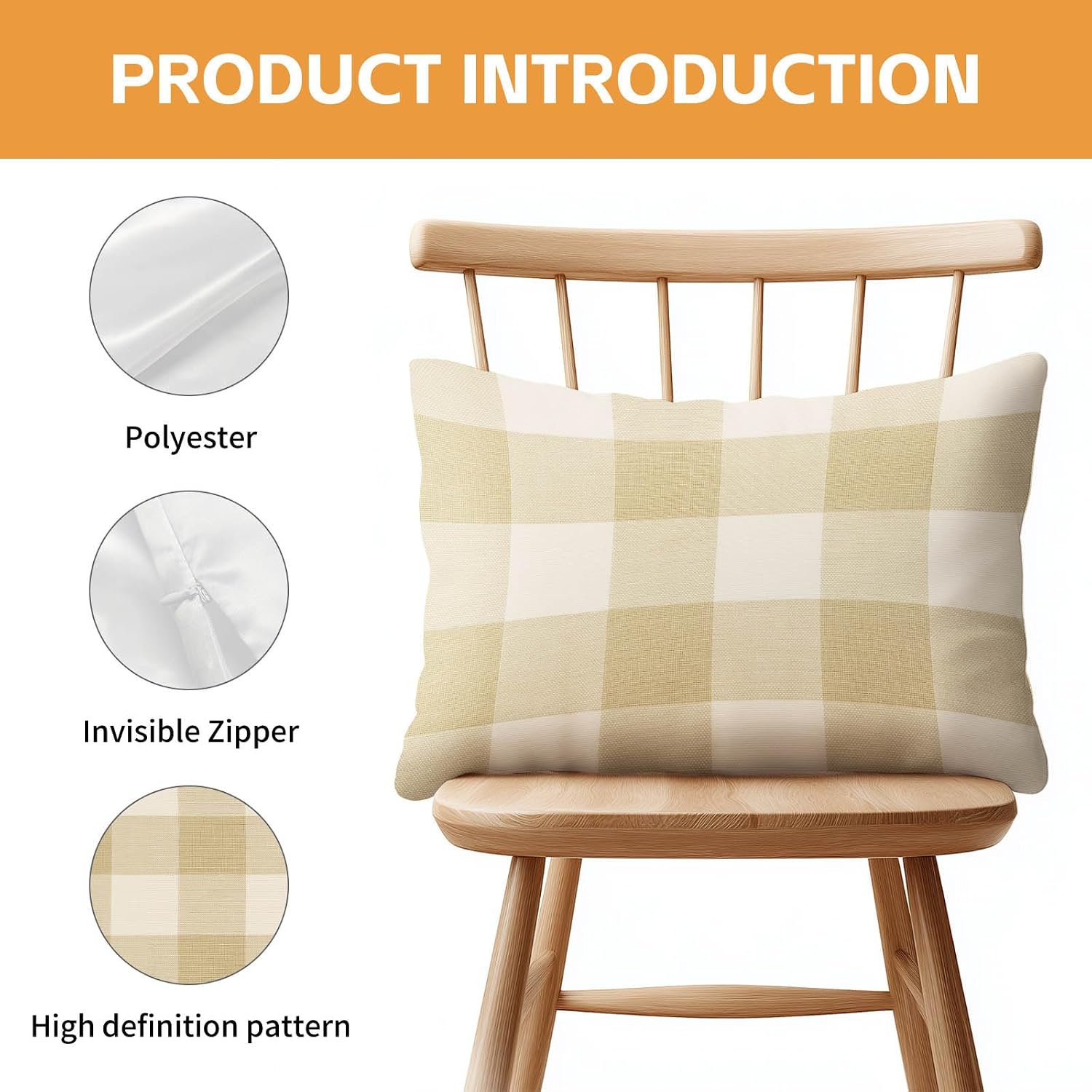 HOMETITUTE Plaid Pillow Covers Decorative Pack of 2 Satin 12x20 Inch Neutral Beige Buffalo Plaid Art Lumbar Throw Pillow Cases for Sofa…