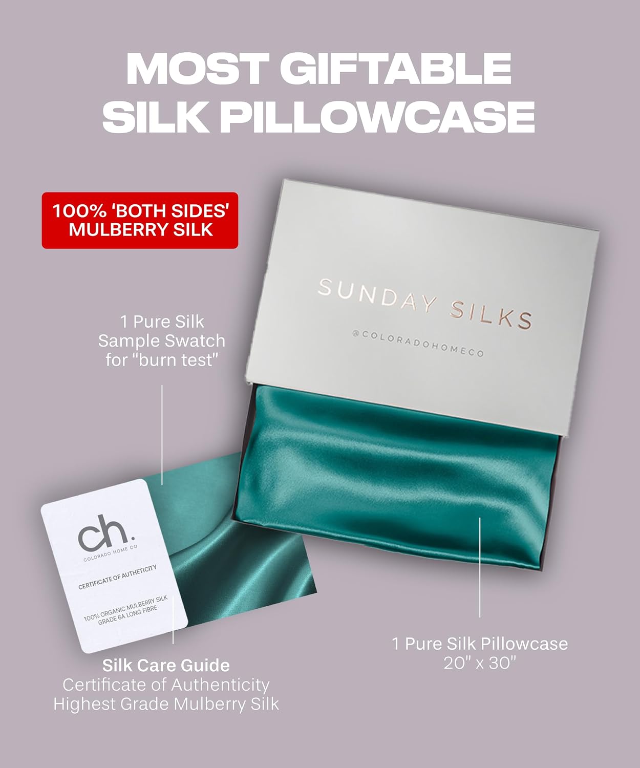 ColoradoHomeCo SUNDAYSILKSTM Silk Pillow Cases | 100% Mulberry Silk Pillowcase with Zipper, All Sides Real 22 Momme Grade 6A Silk, Standard…