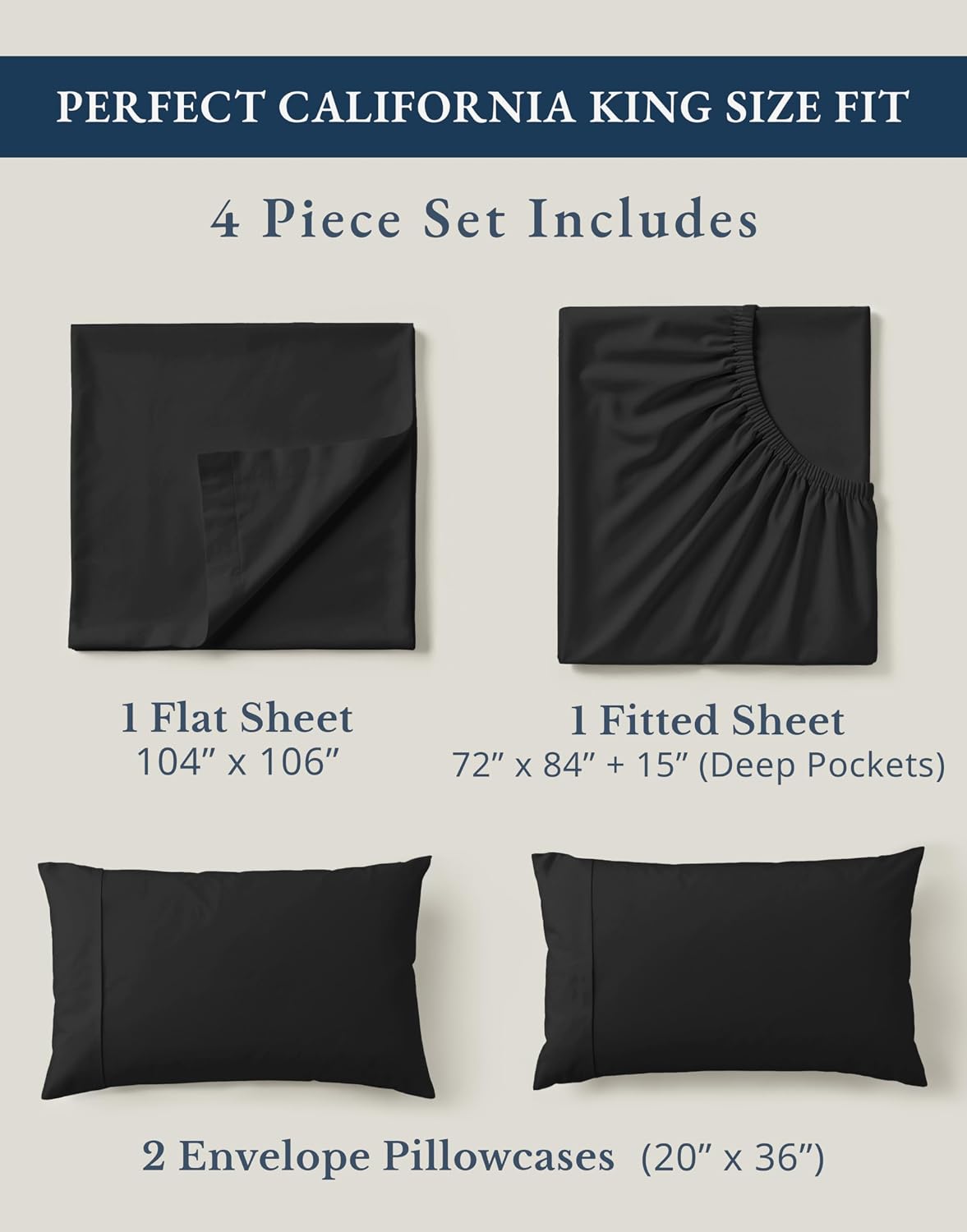 LaneLinen Lane Linen 100% Organic Cotton California King Sheets Set, 4-Piece Pure Organic Cotton Long Staple Percale Weave Ultra Soft Beddi…