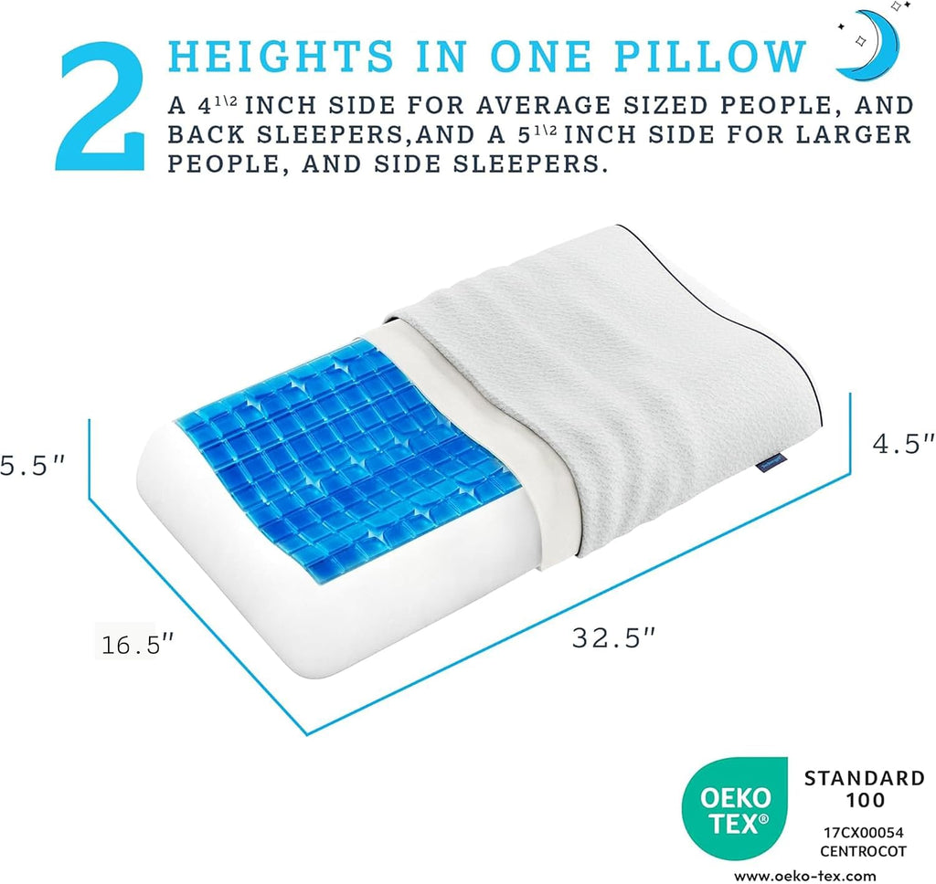 Technogel Anatomic Cooling Gel Pillow – Dual-Height (5.5" & 4.5") Cervical Spine Support, Memory Foam Base, Pillow for Neck, Washable Cove…