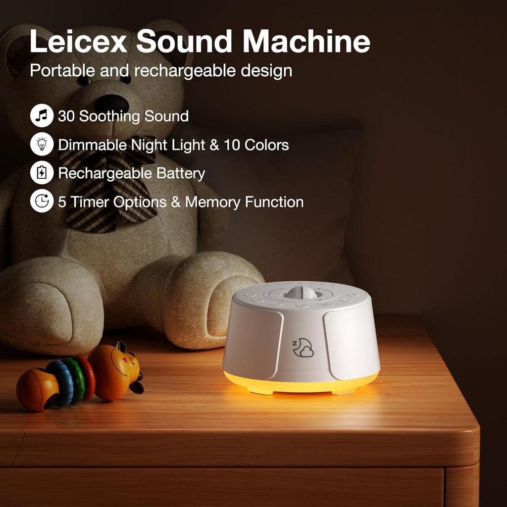 Sound Machine White Noise Machine - 30 Soothing Sounds, 10 Colors Night Light, Rechargeable Battery- Travel Portable Sound Machine for…