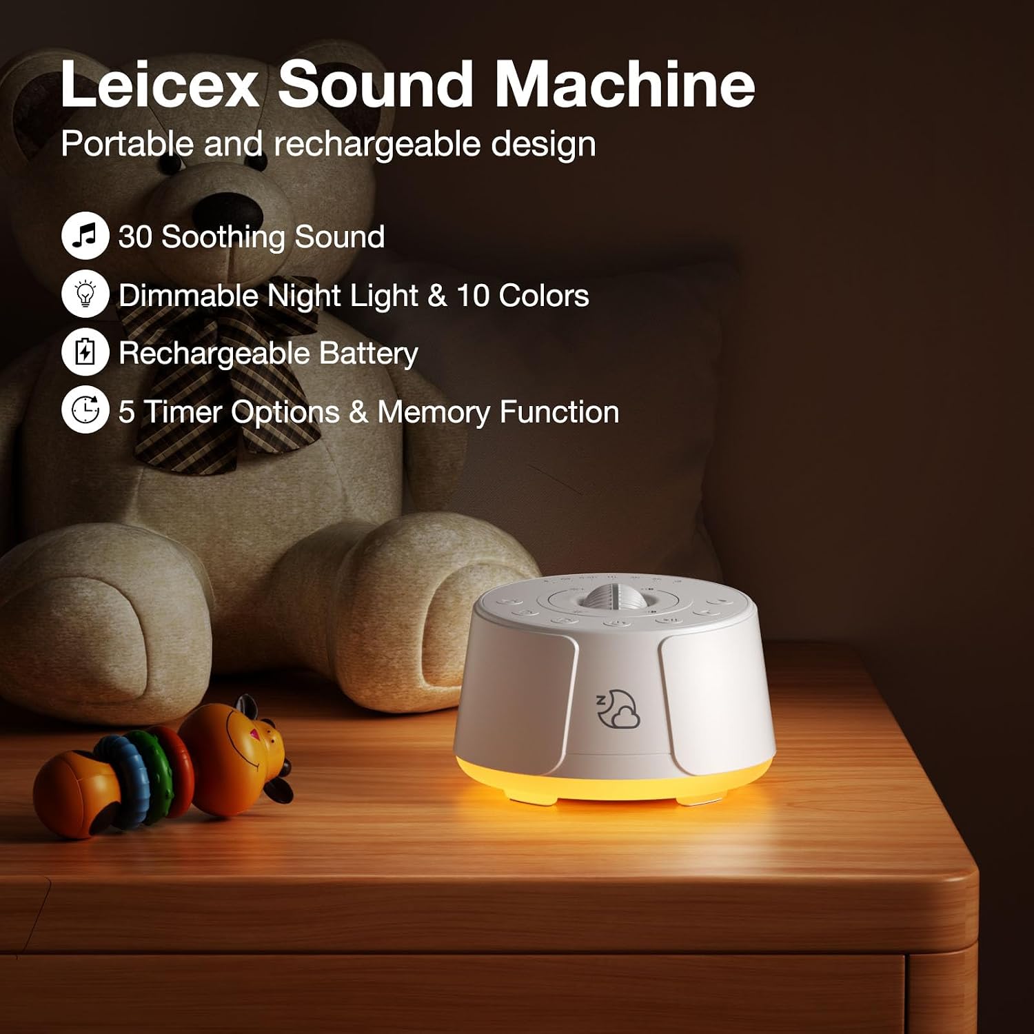 Sound Machine White Noise Machine - 30 Soothing Sounds, 10 Colors Night Light, Rechargeable Battery- Travel Portable Sound Machine for…