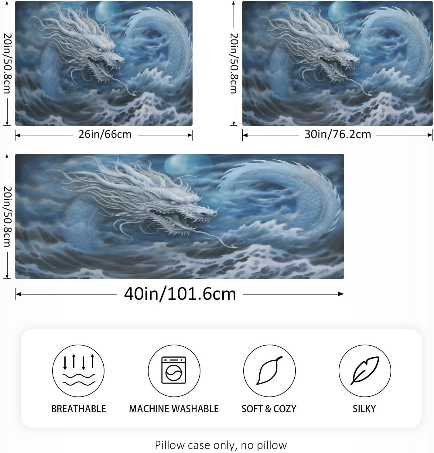 YETTASBIN Dragon Ocean Satin Pillowcase, Soft Breathable Silk Pillow Case with Envelope Closure for Hair and Skin, King Size 40 x 20 Inch