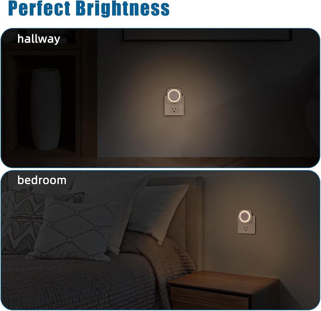 Warm Night Lights Plug into Wall, 4 Packs Dimmable Night Light with Dust to Dawn Sensor, Automatically Turn on and Off, Gentle Glow…