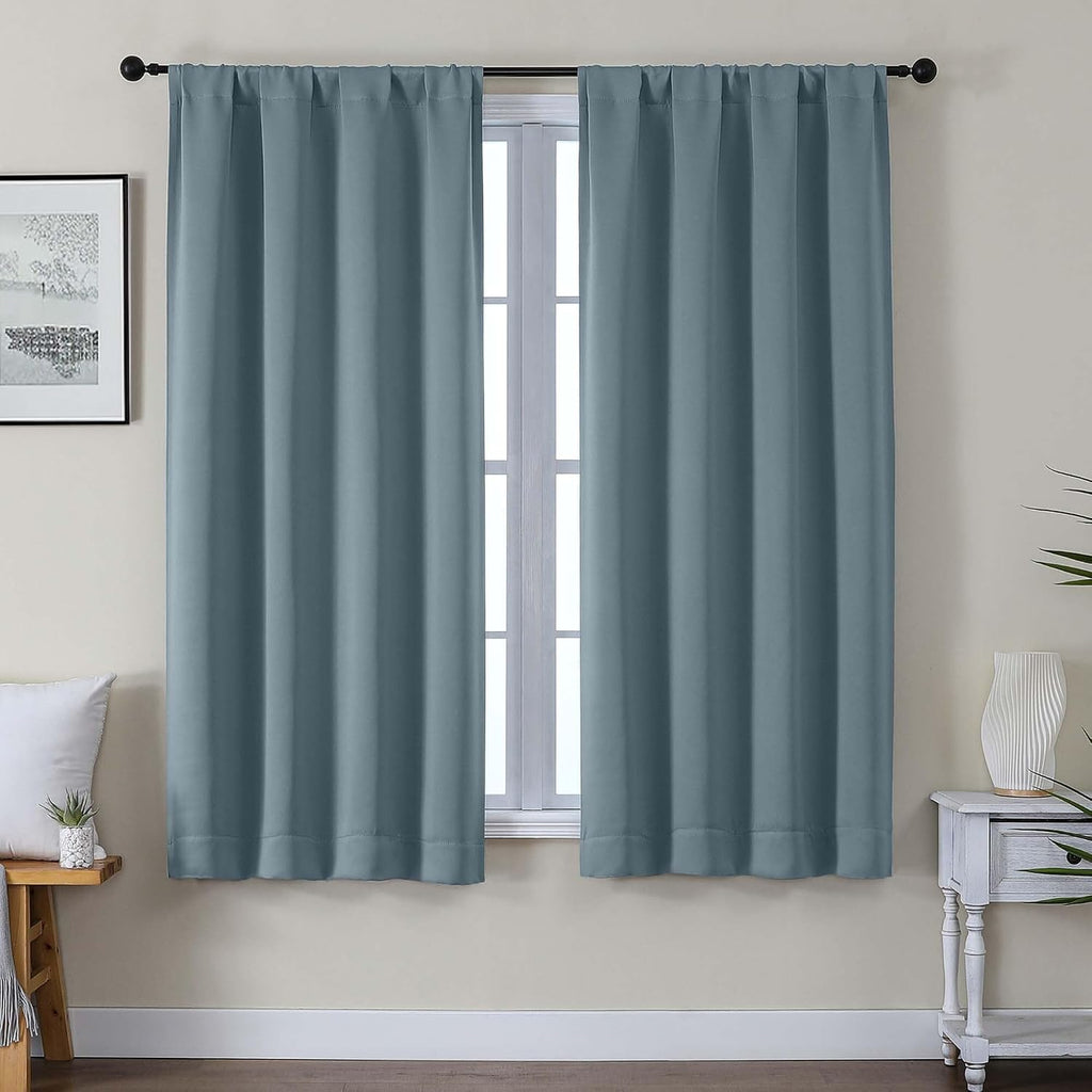 Gwine Blackout Curtains for Living Room 63 Inch Long, Thermal Insulated Window Treatment Black Out Curtains for Bedroom Decor with Rod…