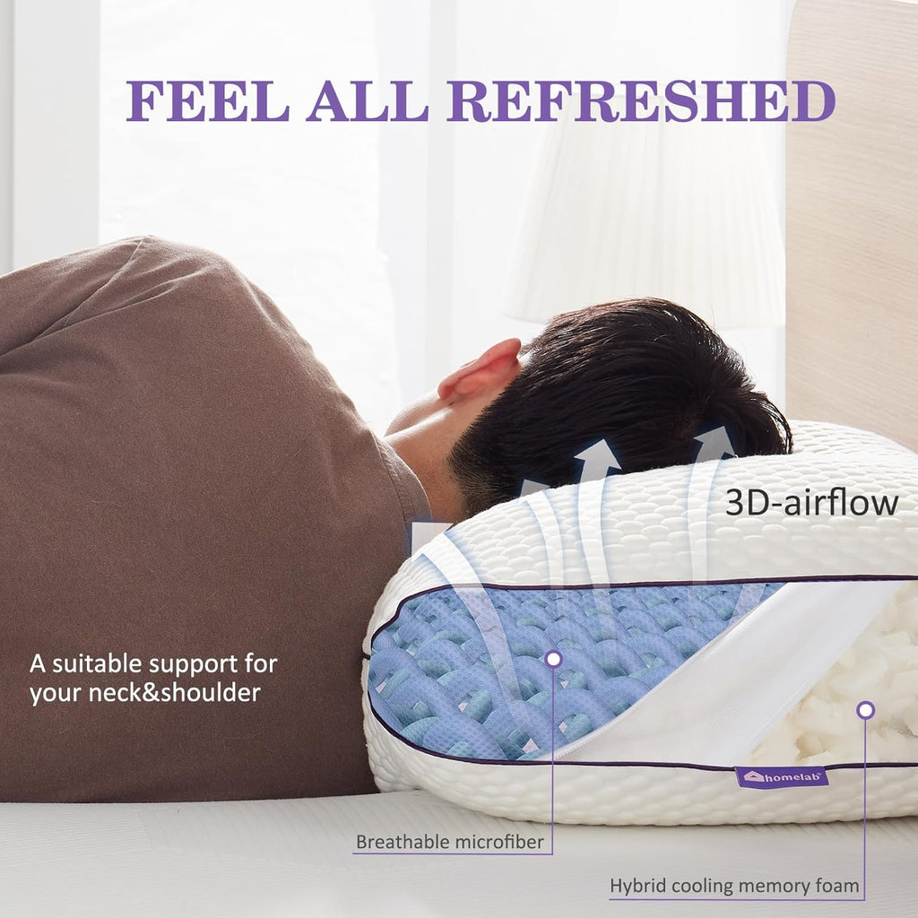 HOMELAB Adjustable Shredded Memory Foam Pillow Queen Size, Cooling Bed Pillow for Sleeping with Removable Cover, Medium Pillow for Side…