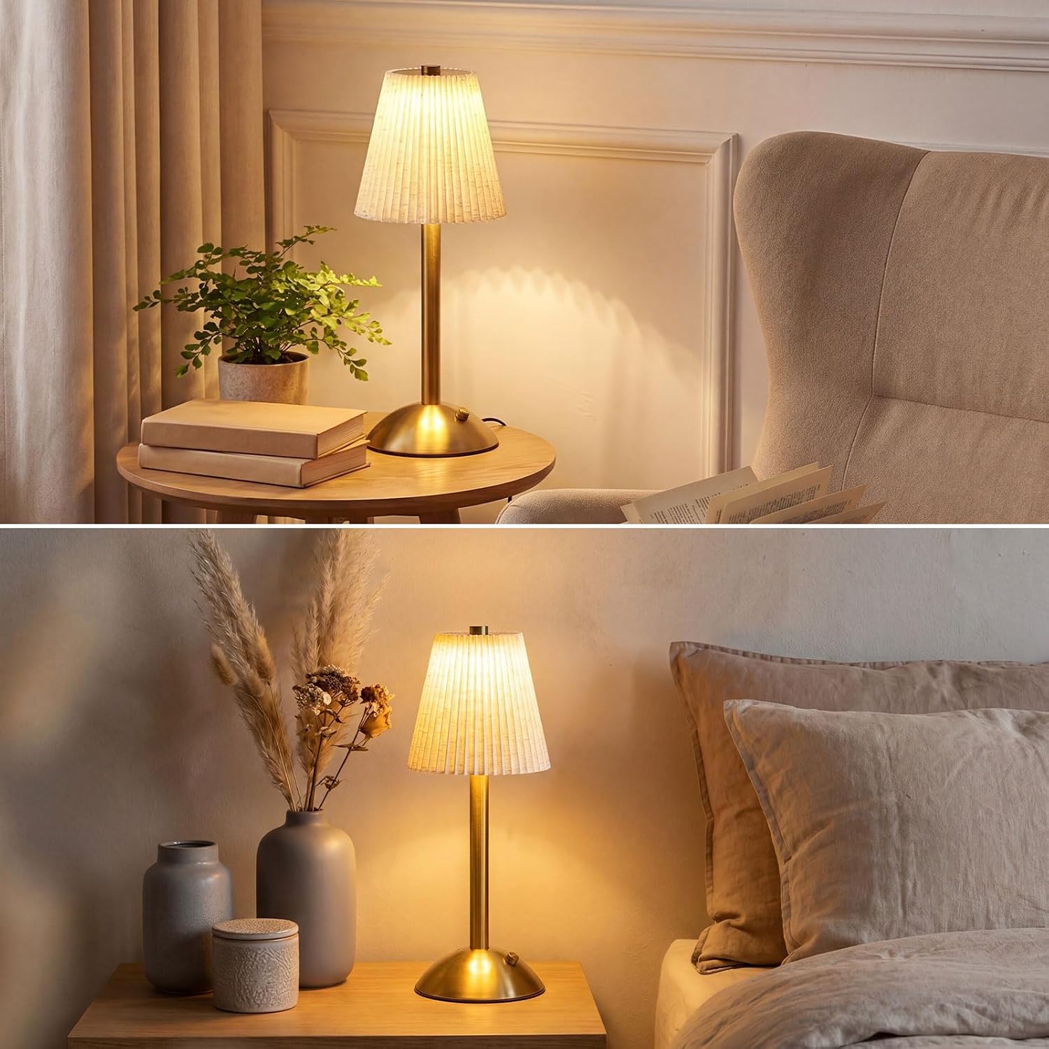 Liliful 2 Pcs Cordless Table Lamp Rechargeable Touch LED Small Gold Portable Battery Operated USB-c Desk Lamp 3 Color Dimmable for…