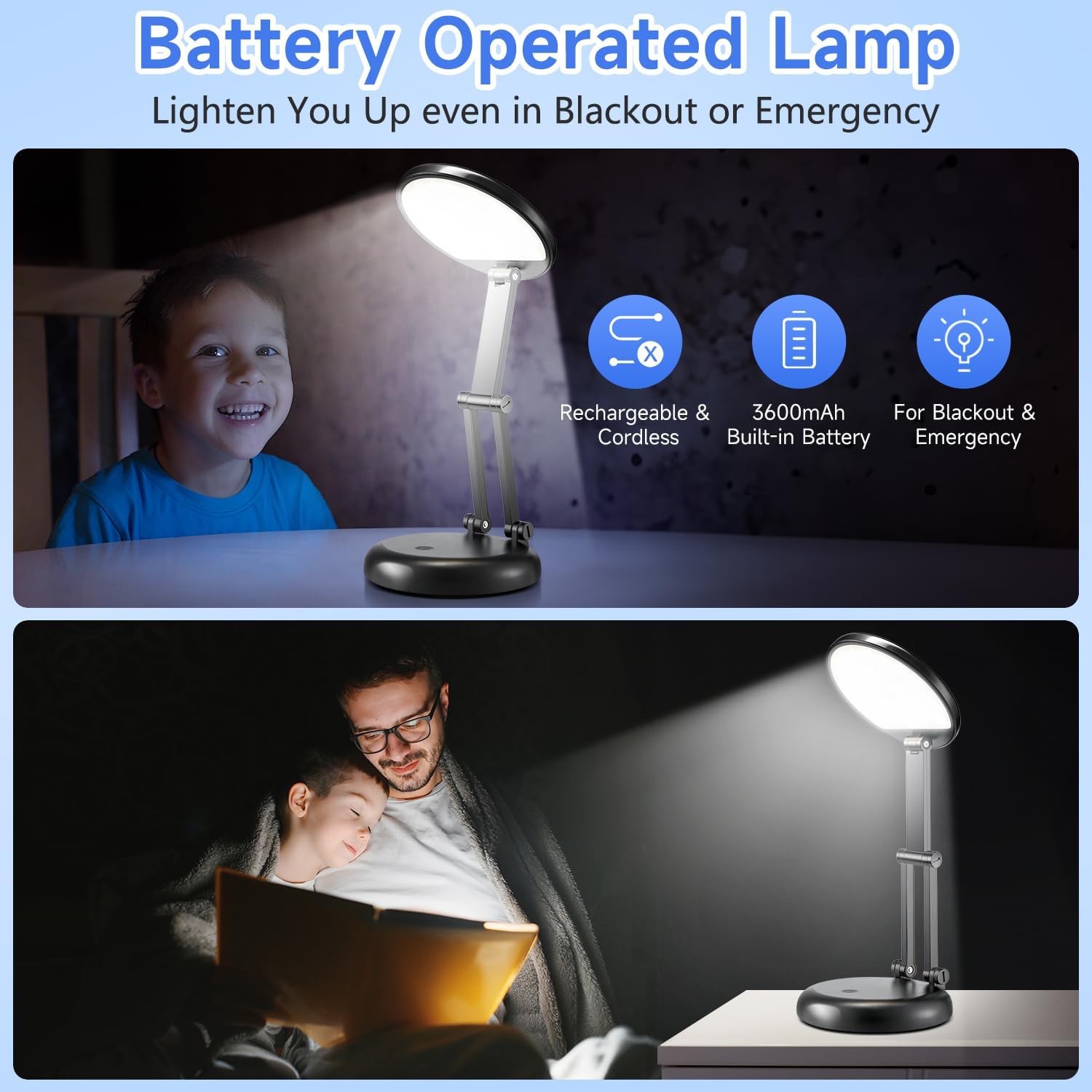 OneFire Desk Lamps for Home Office Rechargeable 3600mAh, Foldable+Portable Cordless Desk Light Small Table Lamp, Dimmable+9 Brightness Small…