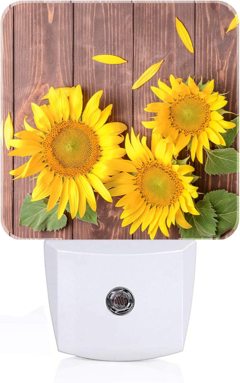 Vintage Wooden Sunflower Night Light, Plug Into Wall with Dusk to Dawn Light Sensors, Warm Nightlights for Bedroom, Bathroom, Hallway…