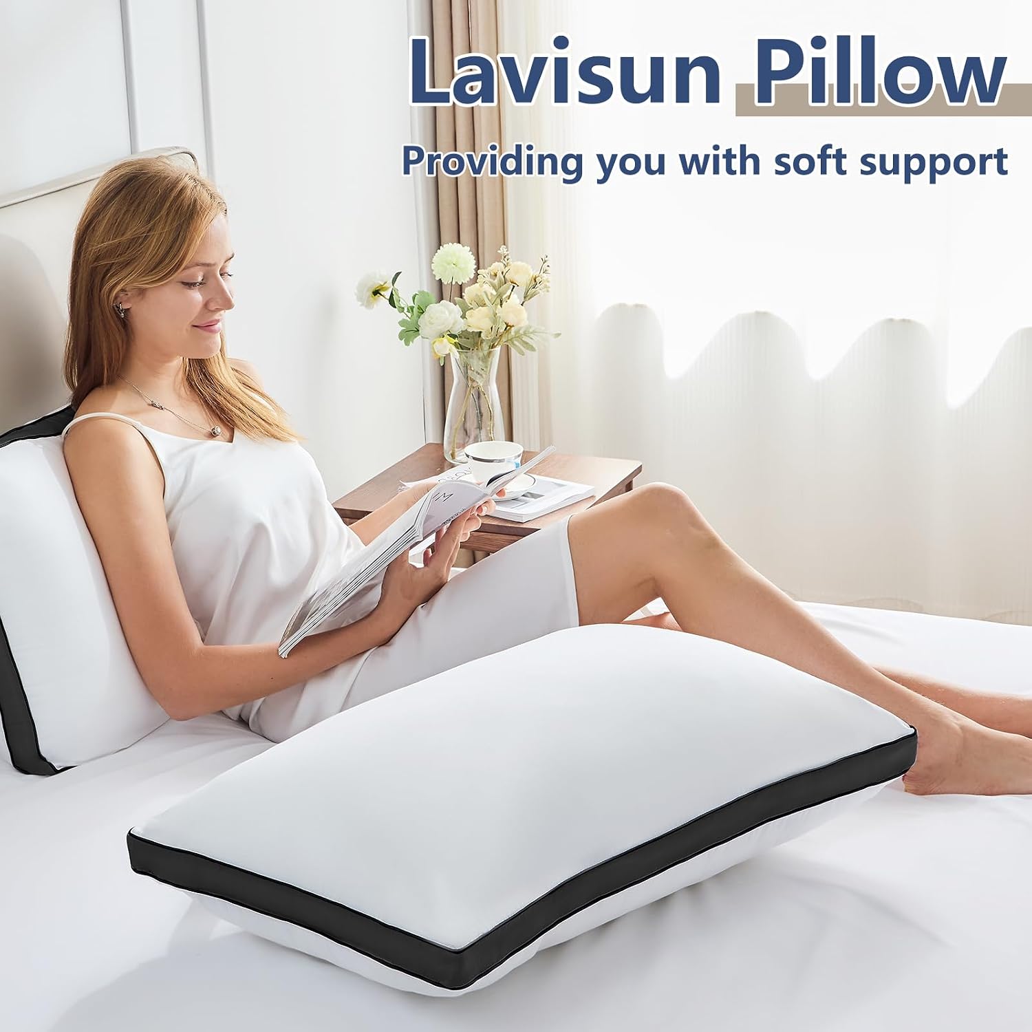 CozyLux Pillows King Size Set of 2, Soft and Supportive 3D Down Alternative Bed Pillow for Sleeping 2 Pack Black, Luxury Hotel Quality Guss…