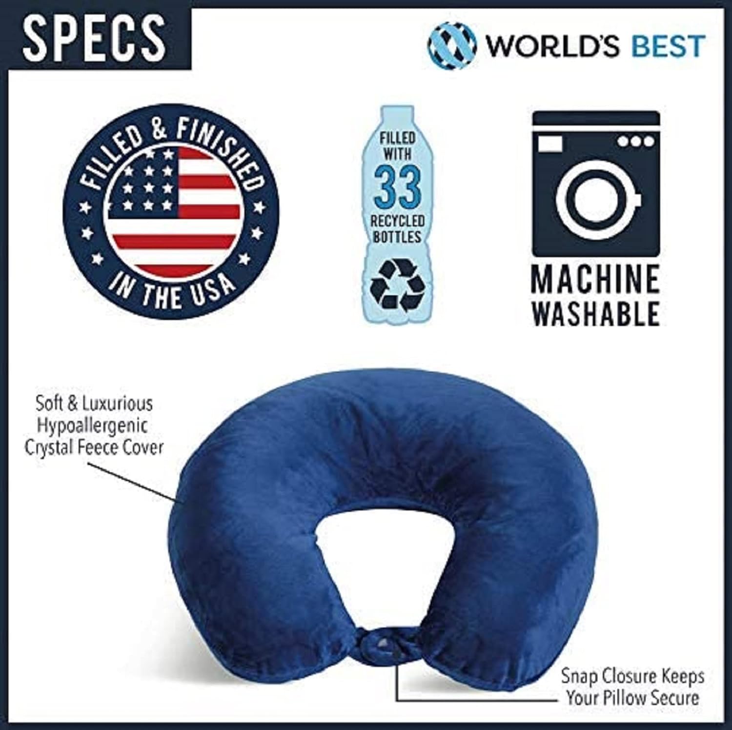 WorldsBest Wolf Essentials Adult Cozy Soft Microfiber Neck Pillow for Travel – Compact, Machine Washable - Perfect for Airplane, Car, or Ho…