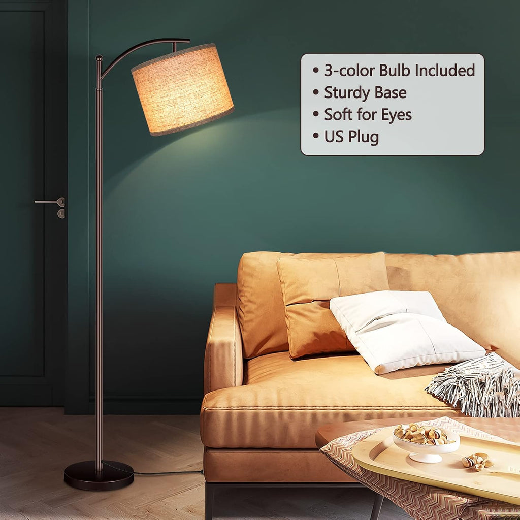 Floor Lamp for Living Room, LED Standing Lamp Tall Industrial Floor Lamp Reading for Bedroom, Office (9W LED Bulb, Beige Lampshade…