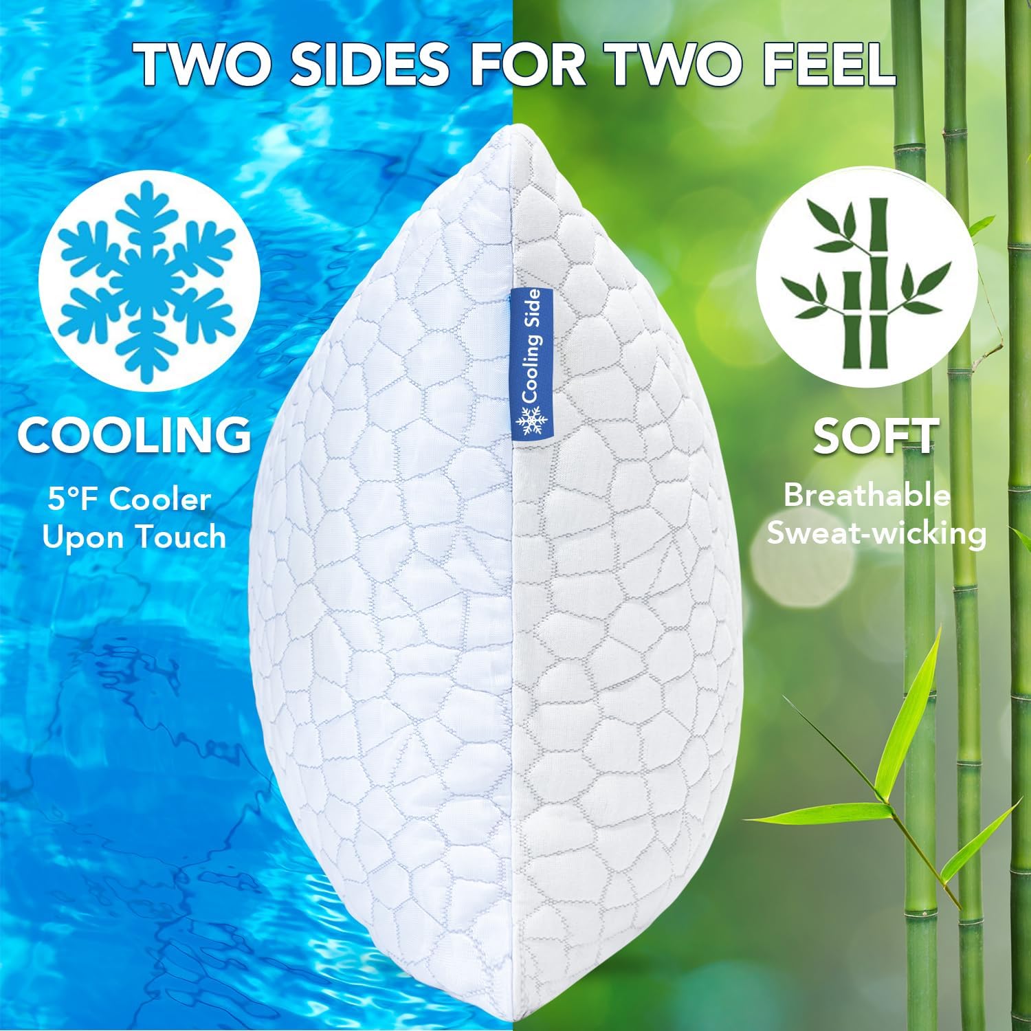 Qutool Cooling Pillow for Sleeping, CertiPUR-US Shredded Memory Foam Standard Pillow Set of 1, Cool Pillow for Hot Sleepers Adjustable Firm…