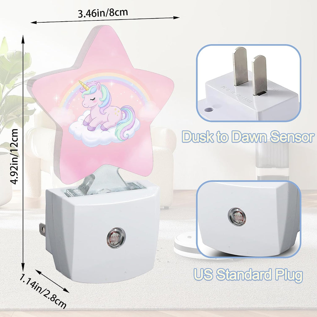 Snowmolle Rainbow Unicorn Dusk to Dawn Star Night Light, Cute Pink Sky Smart Sensor Nightlight for Bedroom Kitchen Hallway Stairs, Plug-in En…