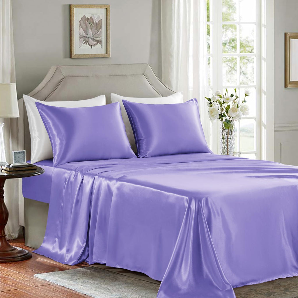 Golal Satin Sheets King Size - 4 Pieces Luxury Silky Soft Bed Sheets, Wrinkle-Free Lavender Satin Silk Sheet Set with 1 Deep Pocket Fitted…