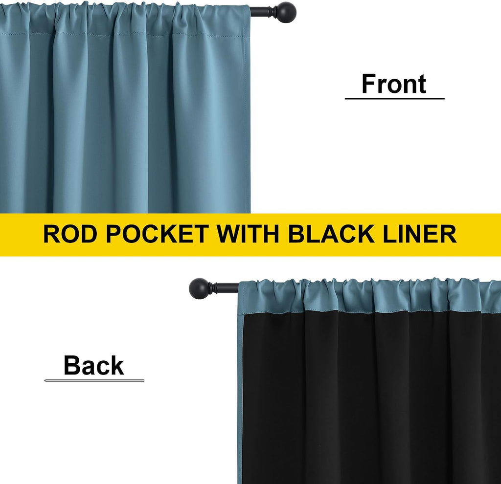 Nicetown Smoky Blue 100% Blackout Curtains 84 inches Long - 2 Panels, 52 inches Wide Each Panel, Thermal Insulated, Energy Efficient Rod Po…