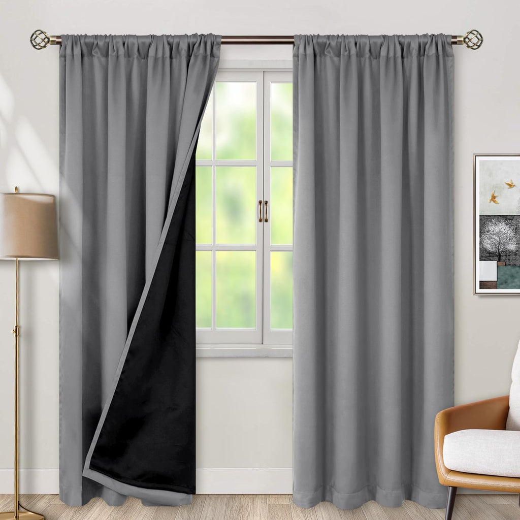 BGment Dove Grey 100% Blackout Curtains 84 Inches Long with Reducing Noise Liner, Rod Pocket and Back Tab Double Layer Full Room…