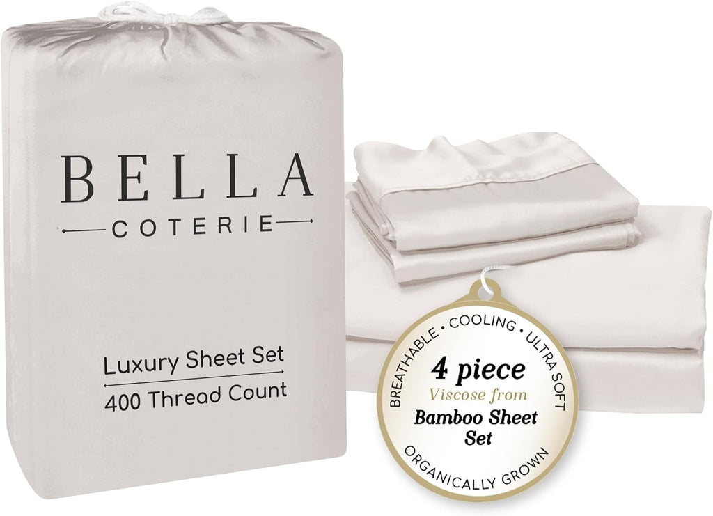 Bella Coterie Luxury Bamboo Viscose Queen Size Sheet Set | 100% Organically Grown | Ultra Soft | Cooling for Hot Sleepers | 18" Deep…