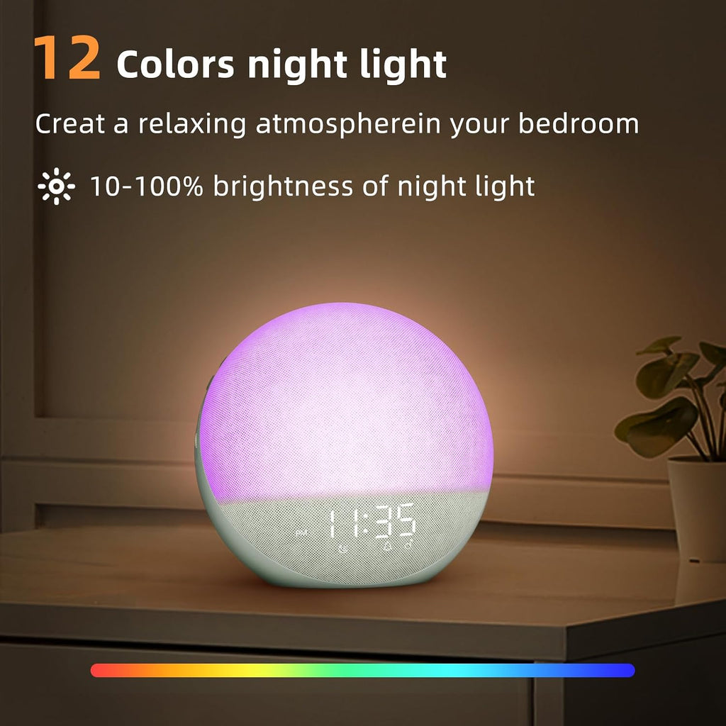Odokee Sunrise Alarm Clock White Noise Machine: Natural Wake Up Light - Dimmable Clock with Bluetooth Speaker for Bedroom - 25 Sleep…