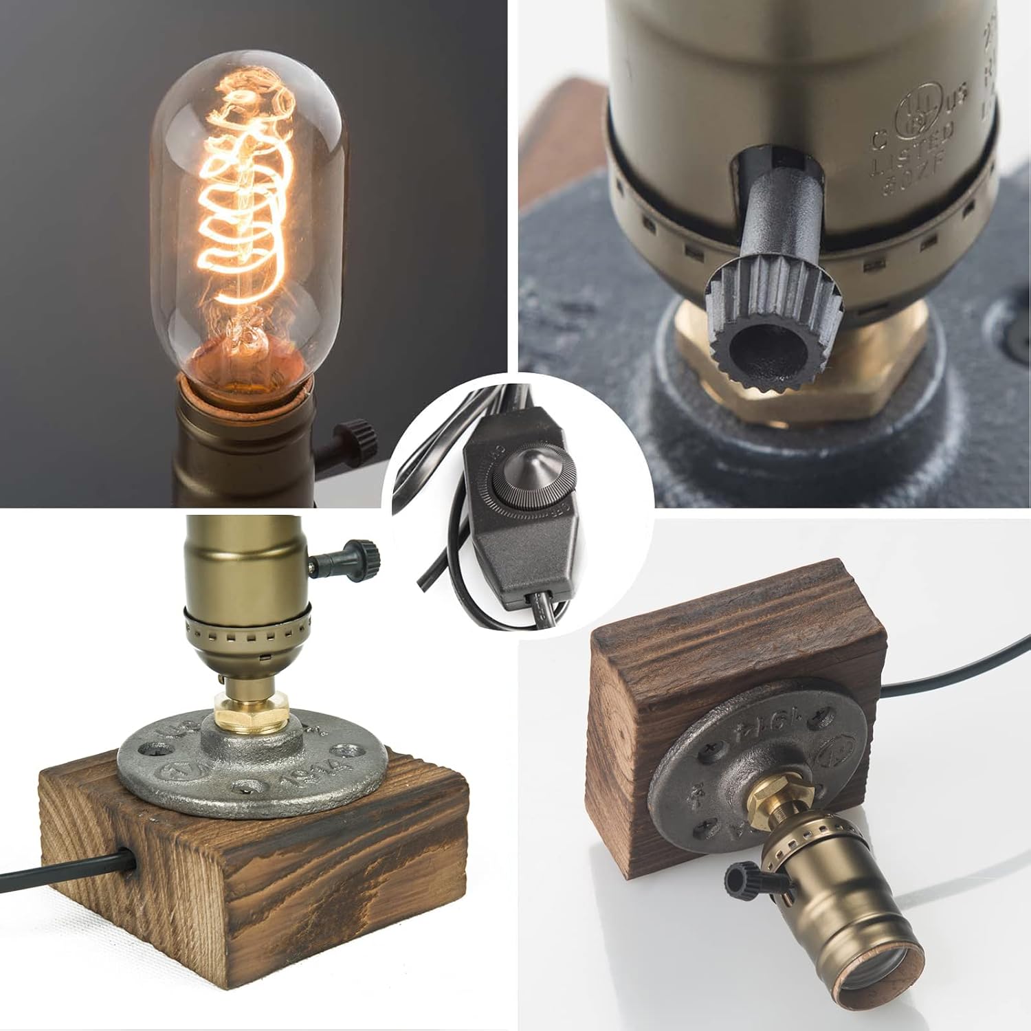 Vintage Table Lamp, Industrial Dimmable Nightlight Steampunk Desk Lamp with E26 Lamp Holder for Bedroom Living Room Home Art Display Cafe…