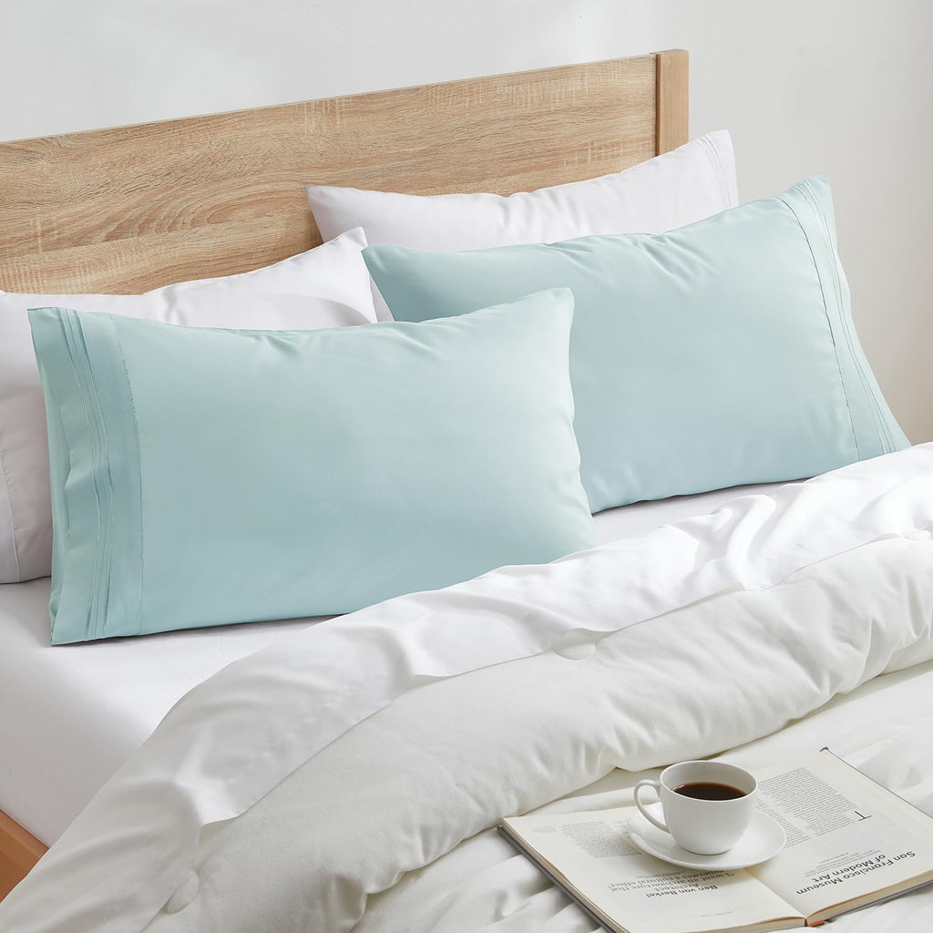 Nestl Light Blue Pillow Cases - Soft Queen Size Set of 2, 1800 Microfiber, Envelope Closure, 20x30 Inches cotton Blue