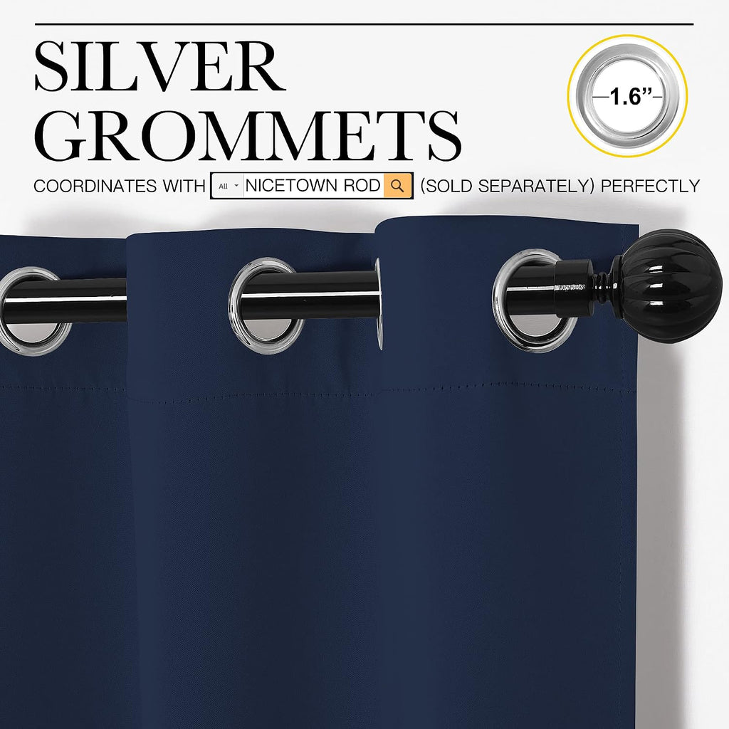 Nicetown Navy Blackout Curtains 86" Long for Living Room, Thermal Insulated Window Treatment Light Reducing Room Darkening Drapes for Boys…