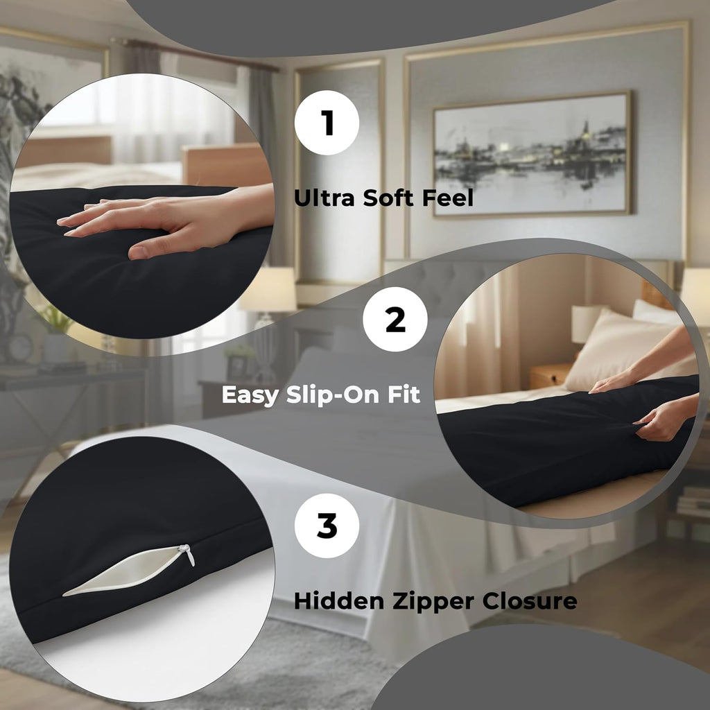 Royalelinens ROYALE LINENS Body Pillow Cover - Double Brushed 1800 Microfiber - 20"x54" with Hidden Zipper Closure - Wrinkle & Fade Resista…