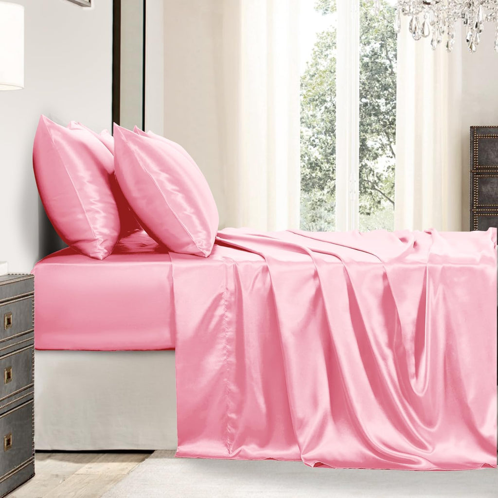 Golal Satin Sheets Full Size - 6 Pieces Luxury Silky Soft Bed Sheets, Wrinkle-Free Light Pink Satin Silk Sheet Set with 1 Deep Pocket Fitte…