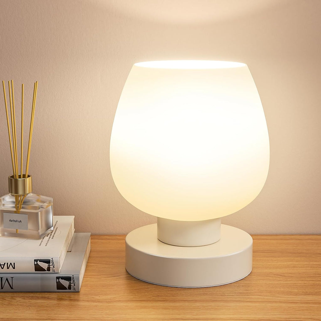 Seealle Touch Table Lamp for Nightstand - Small Bedside Lamp for Bedroom Living Room Night Stands, Desk Lamp with White Glass Shade for…