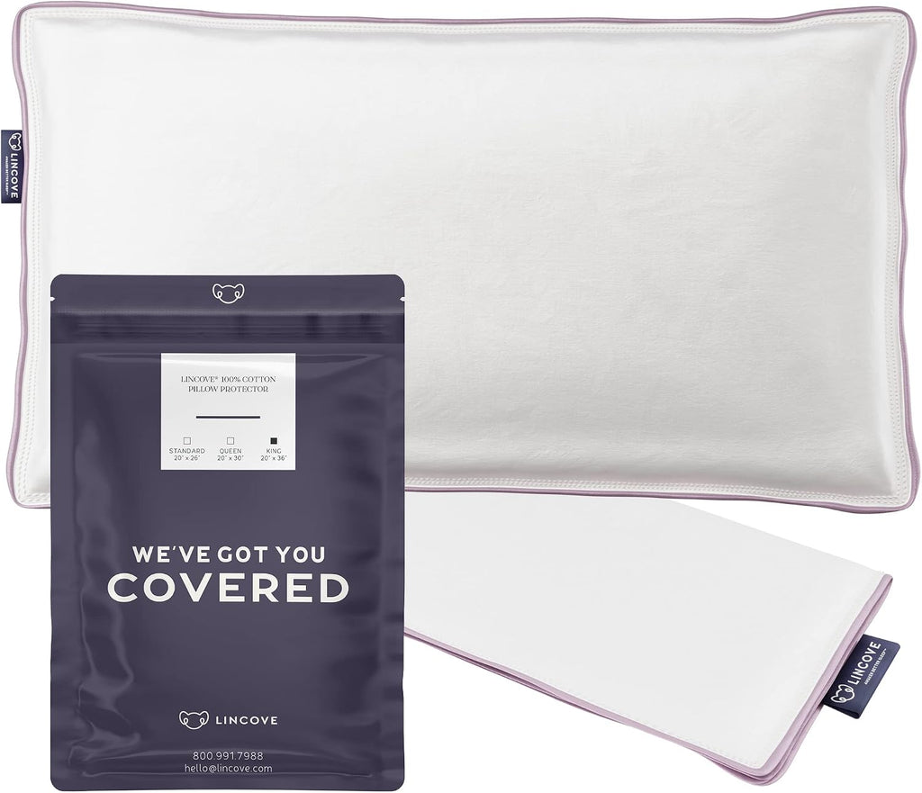 Lincove 100% Cotton Sateen Pillow Protector Cover - Zipper Pillow Cover - 500 Thread Count Luxury Cotton - Zippered Dust Pillow Protector…
