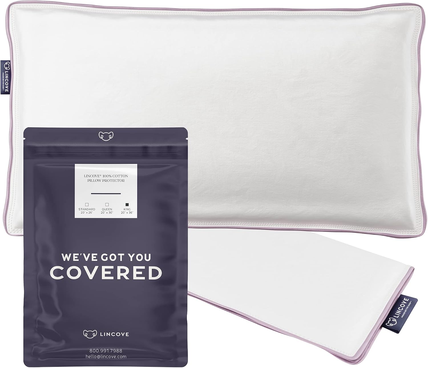 Lincove 100% Cotton Sateen Pillow Protector Cover - Zipper Pillow Cover - 500 Thread Count Luxury Cotton - Zippered Dust Pillow Protector…
