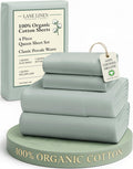 LaneLinen LANE LINEN 100% Organic Cotton Queen Sheets, Fully Elasticized Soft & Comfy Classic Percale Weave, Low Pill Fade Resistant Machin…