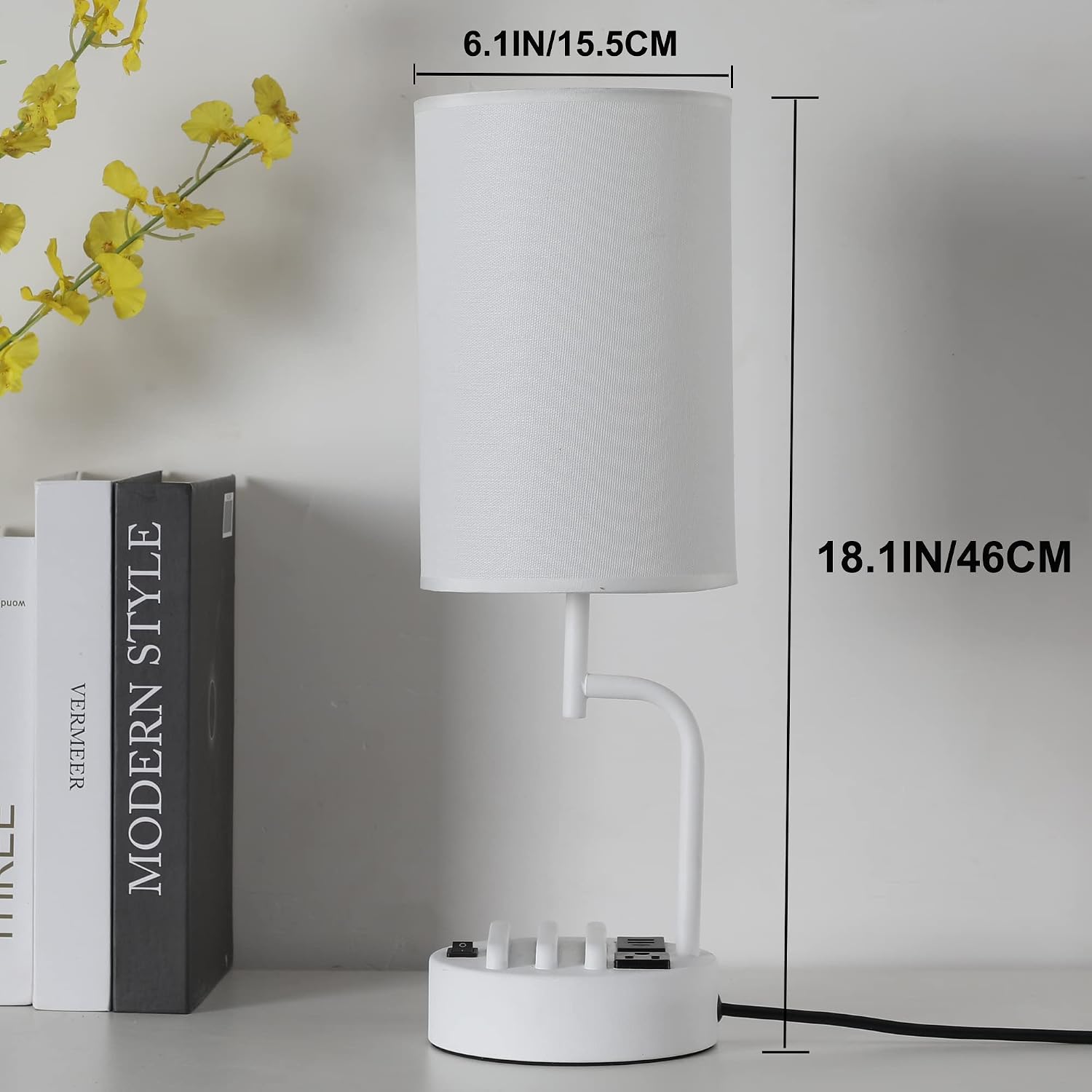 Dreamholder Table Lamp with 3 USB Charging Ports, Modern Desk Lamp with AC Outlet and Phone Stands, Perfect Bedside Lamp for Bedroom…