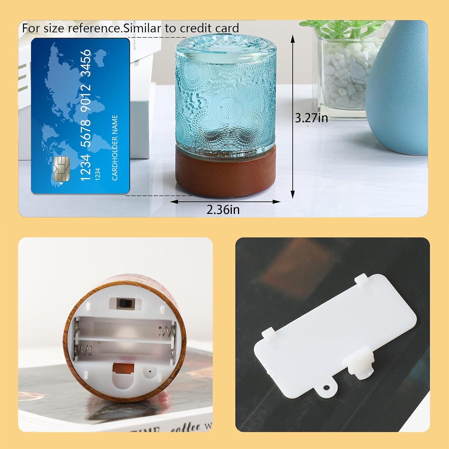 Mini Soft Warm Light Lamp Battery Operated Portable Night Light with Timer, Small Glass Vintage Dim Sleep Nightlights, Battery Powered…