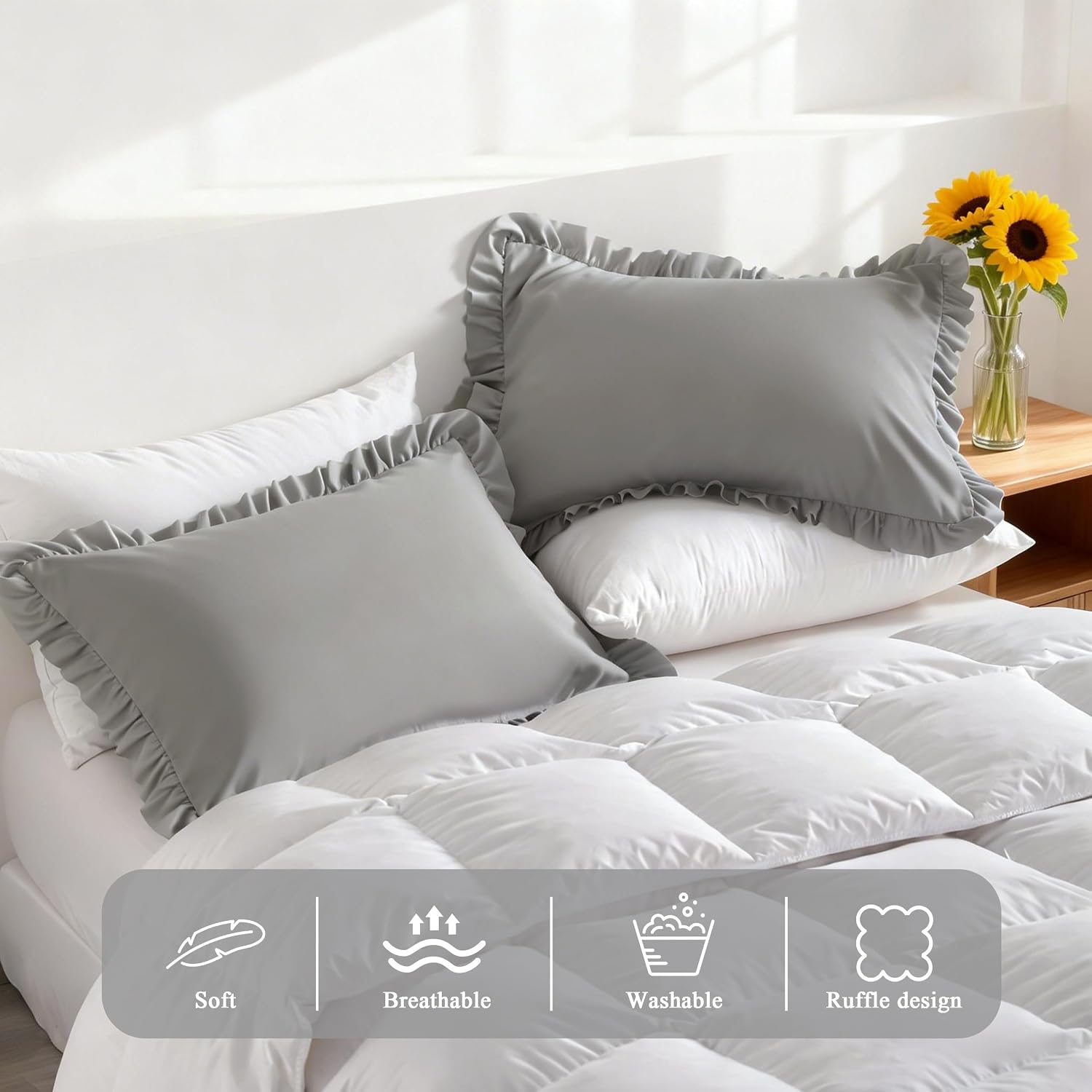 Aerlomi Ruffled Pillowcases, Queen Pillow Shams 20x30 Set of 2, Brushed Microfiber with Envelope Closure, Soft Wrinkle-Resistant, Sm…