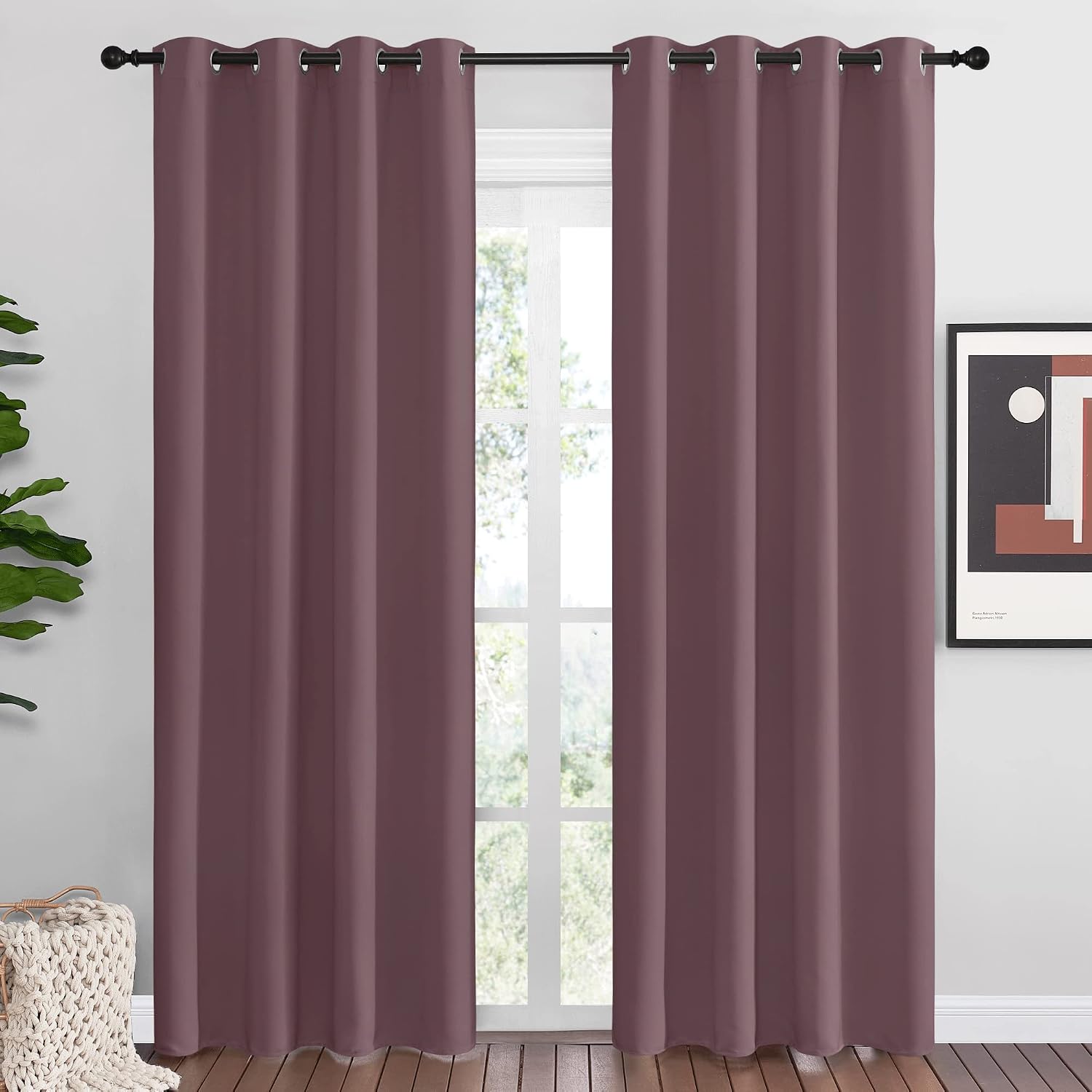 Nicetown Dry Rose Blackout Curtains 86" Long for Office, Dining Room, 55" Wide, 2 Pieces, Guest Room, Sound Reducing Heat and Cold Block Cu…