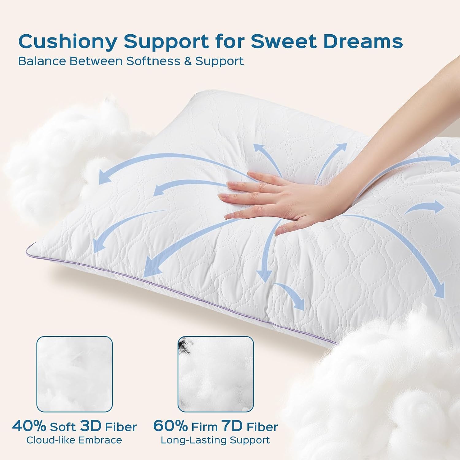 Jollyvogue Pillows Queen Size Set of 2, Bed Pillow for Side, Back, and Stomach Sleepers, Down Alternative Filled Pillows, Luxury Hotel Qual…