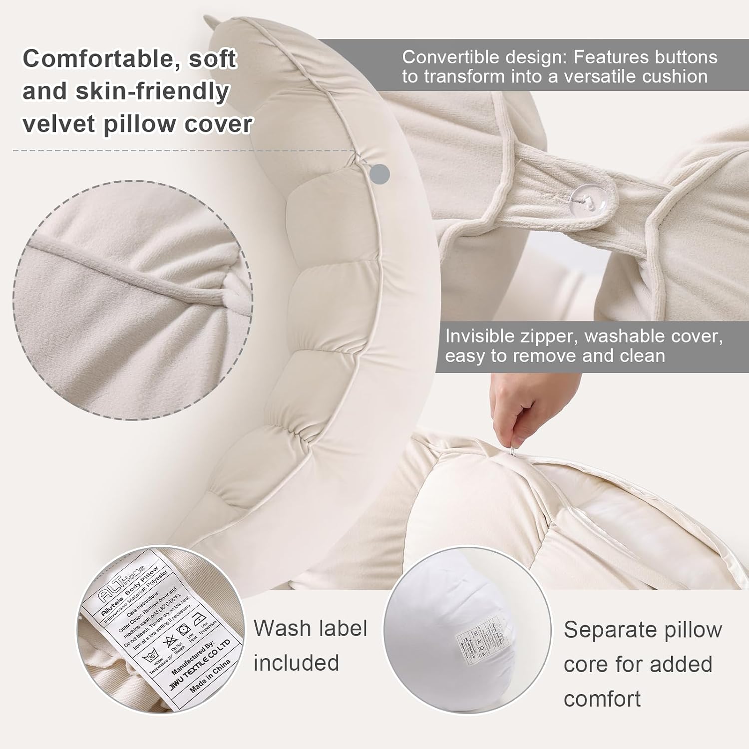 Peallow(Pat. Pend) – Long Round Body Pillow for Adults, Bolster Pillow for Sleeping, Soft and Supportive Pillow for Sleeping & Lumbar…