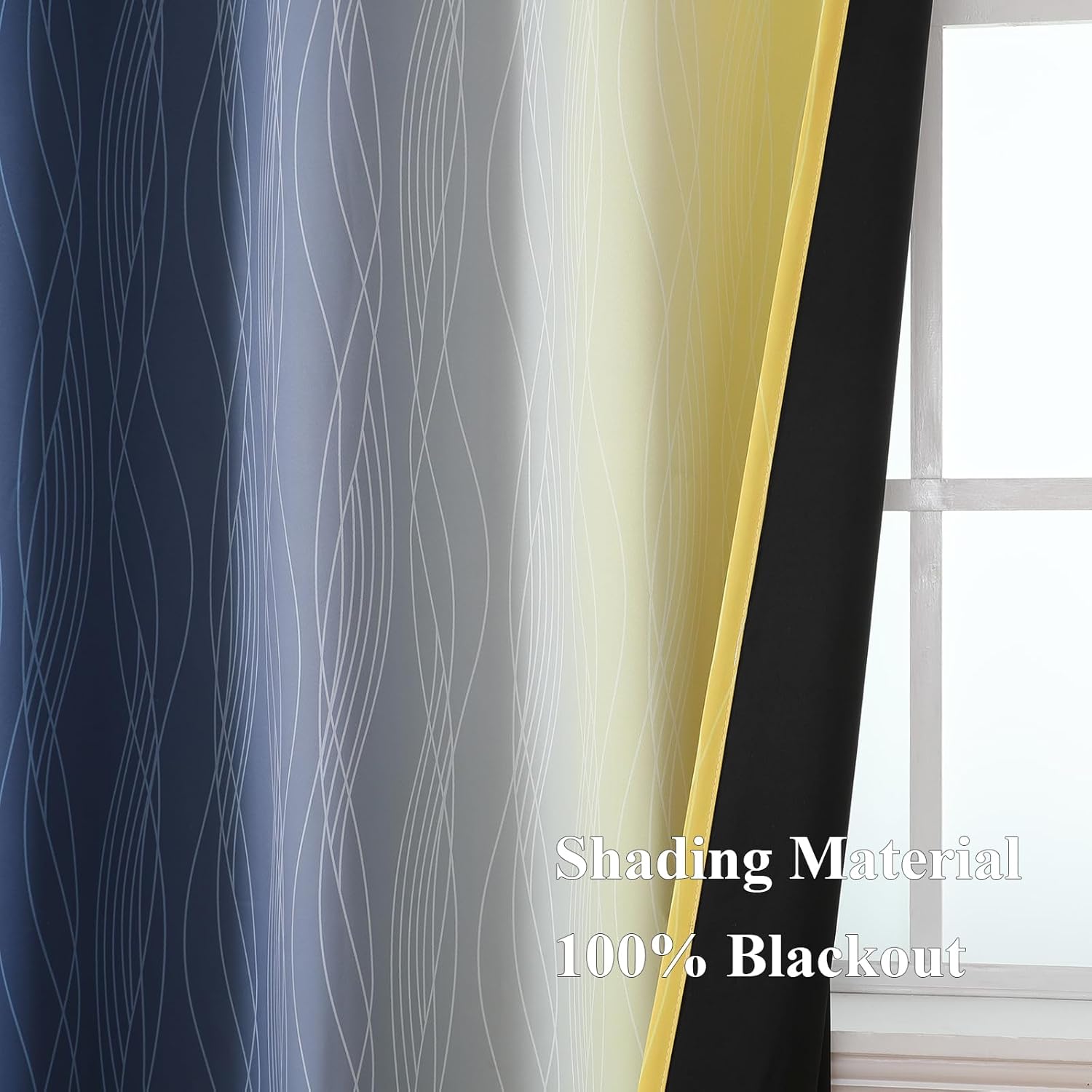Estelartextiler Estelar Textiler Navy Blue and Yellow Gradient Blackout Curtains for Bedroom, Thermal Insulated Ombre Blackout Drapes, Full…