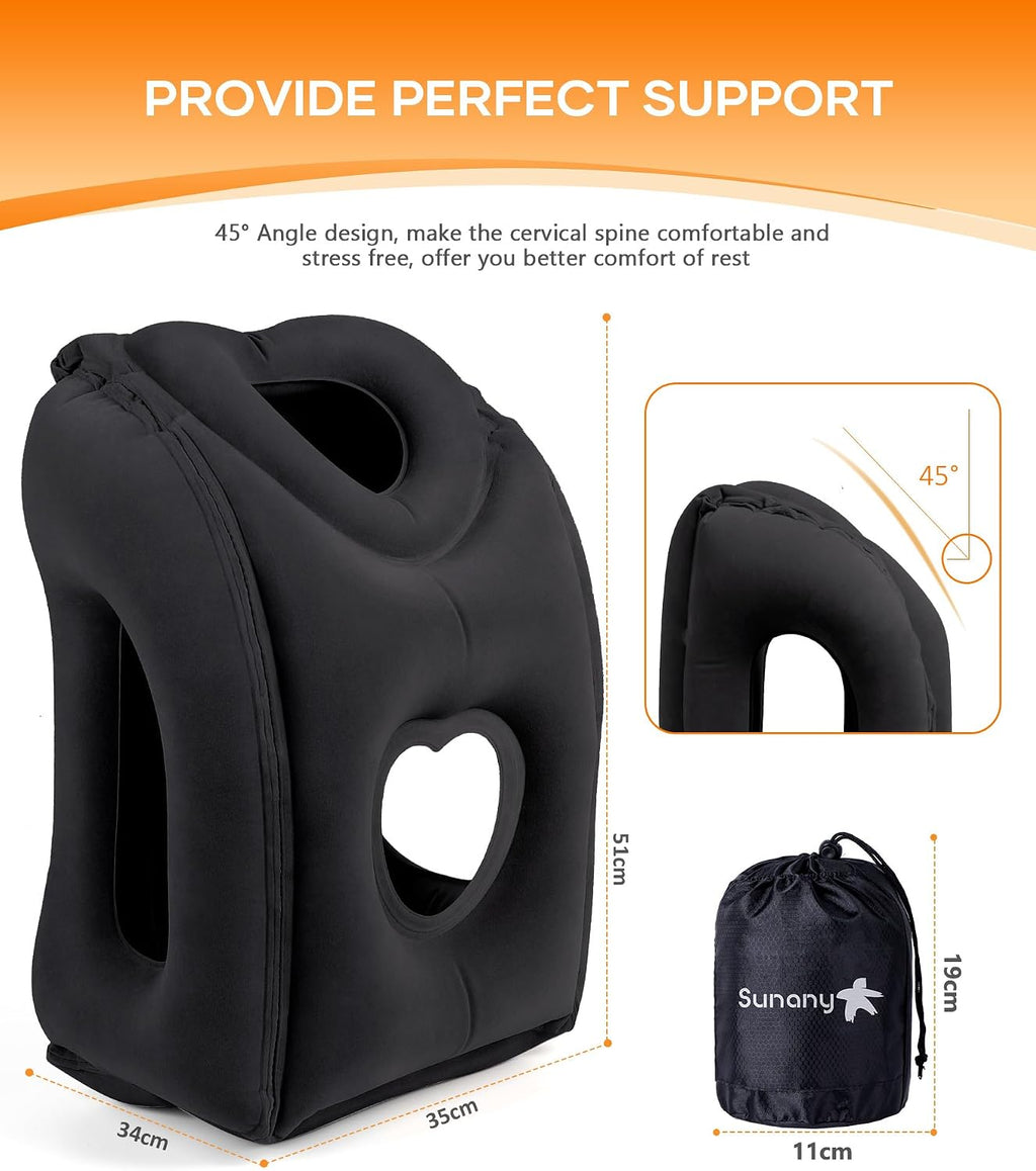 Sunany Travel Pillow, Upgraded Plane Pillow for Long Flights, Inflatable Neck Pillow Used for Airplanes, Cars, Buses, Trains, Office Napping…