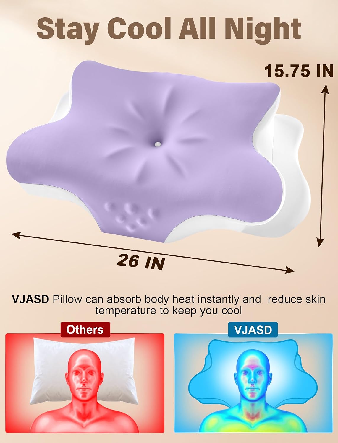 Vjasd Cervical Neck Pillow for – Ergonomic Memory Foam Pillow for Side Sleeper Contour Orthopedic Bed Pillow for Neck Support with Cooling…