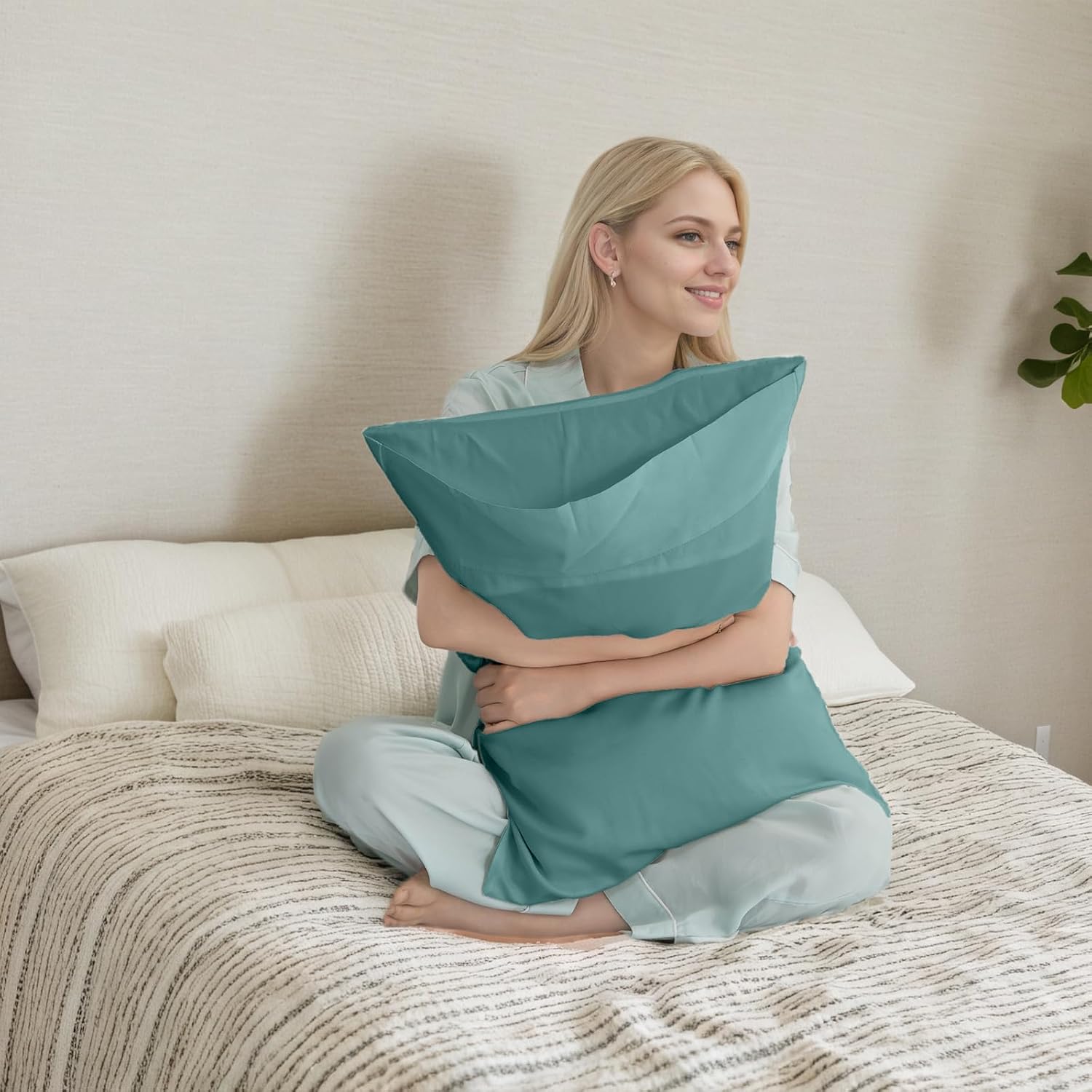 Teal Pillow Cases Queen Size 2 Pack, Bamboo Rayon Cooling Pillowcases with Envelope Closure, Cool Breathable Pillow Case for Hot Sleepers…