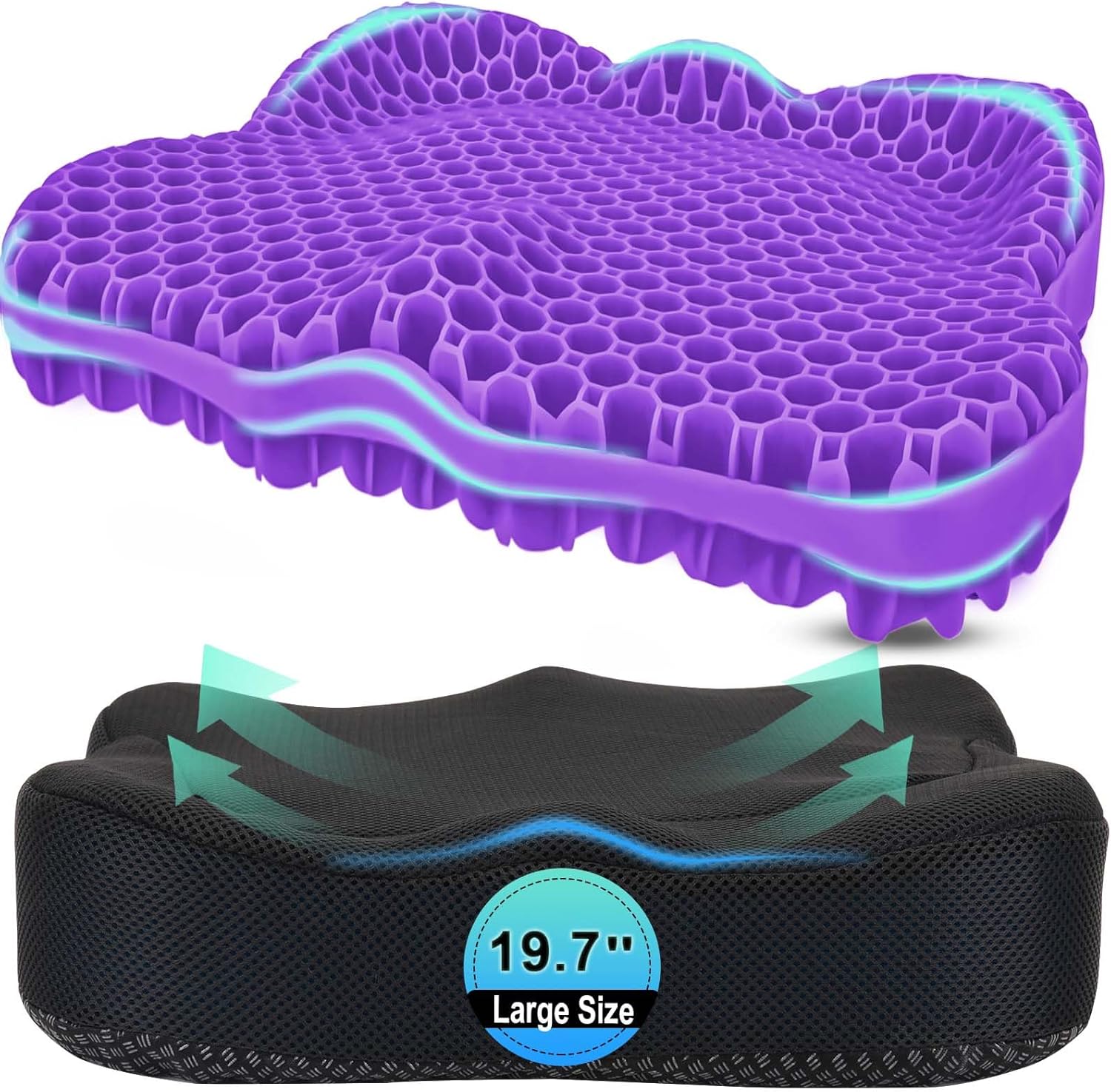 AirllantryHome Thicken 19.7in Seat Cushion, Gel Seat Cushion for Long Sitting–Office Chair, Wheelchair, Car Pad, Large Cooling Support Pad…